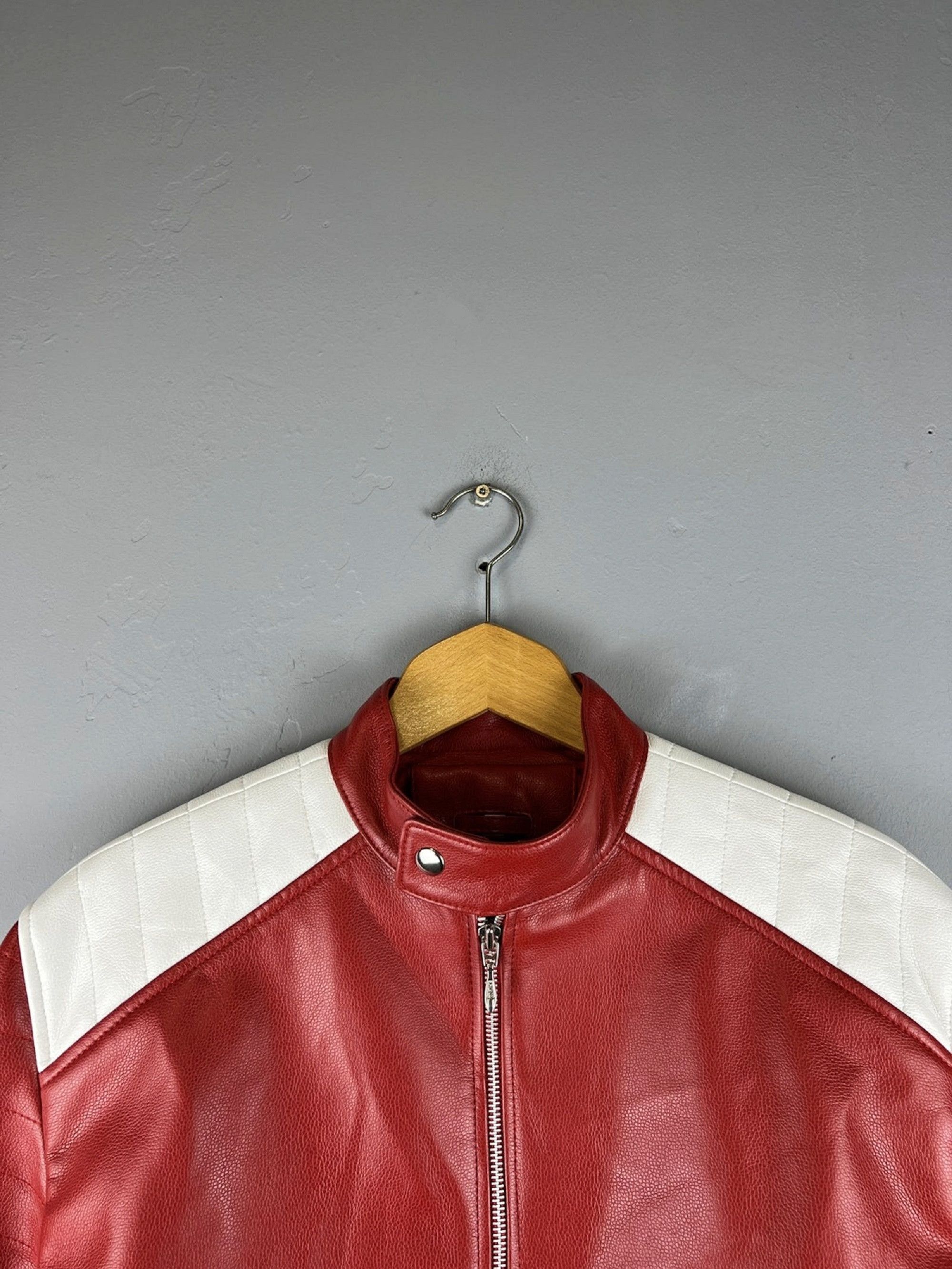 Other 🔥💀 Red Men's Retro Leather Jacket Streetwear Y2K Size US L / EU 52-54 / 3 - 2 Thumbnail