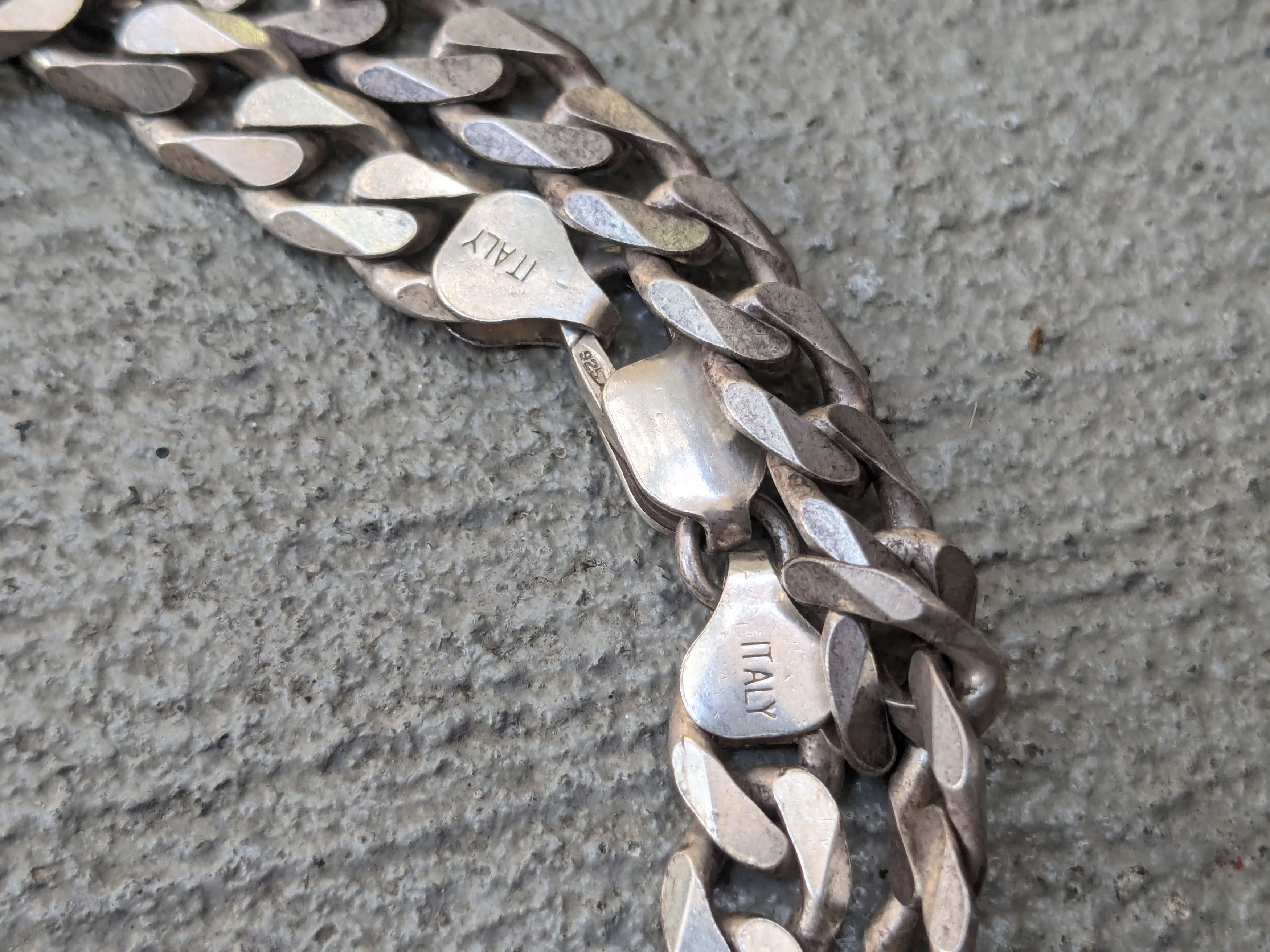 Jewelry Vintage Sterling Silver Necklace Cuban Curb 30" Italy Chain Size ONE SIZE - 8 Thumbnail
