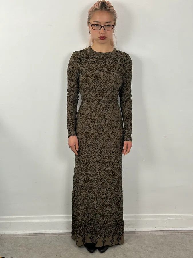 Jean Paul Gaultier 2000s Jean Paul Gaultier Khaki Tattoo Floral Maxi Dress Size S / US 4 / IT 40 - 1 Thumbnail