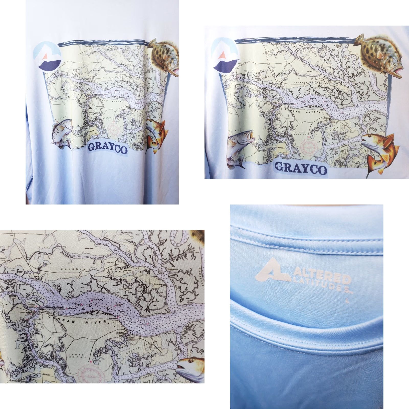 Area Altered Latitudes Mens L Blue Long Sleeve Map Shirt Beaufort SC Area Rivers FISH Shirt Mens L Blue Map Shirt Size US L / EU 52-54 / 3 - 8 Thumbnail