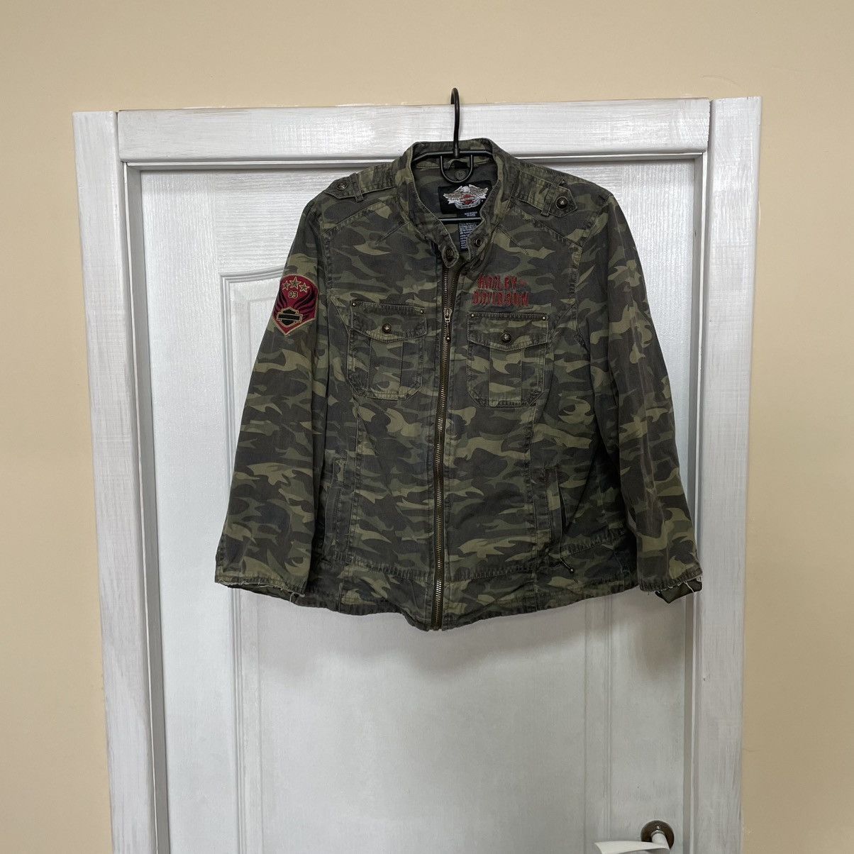 Harley Davidson × Vintage Vintage Harley Davidson camo military Moto Jacket bomber zip Size L / US 10 / IT 46 - 3 Thumbnail