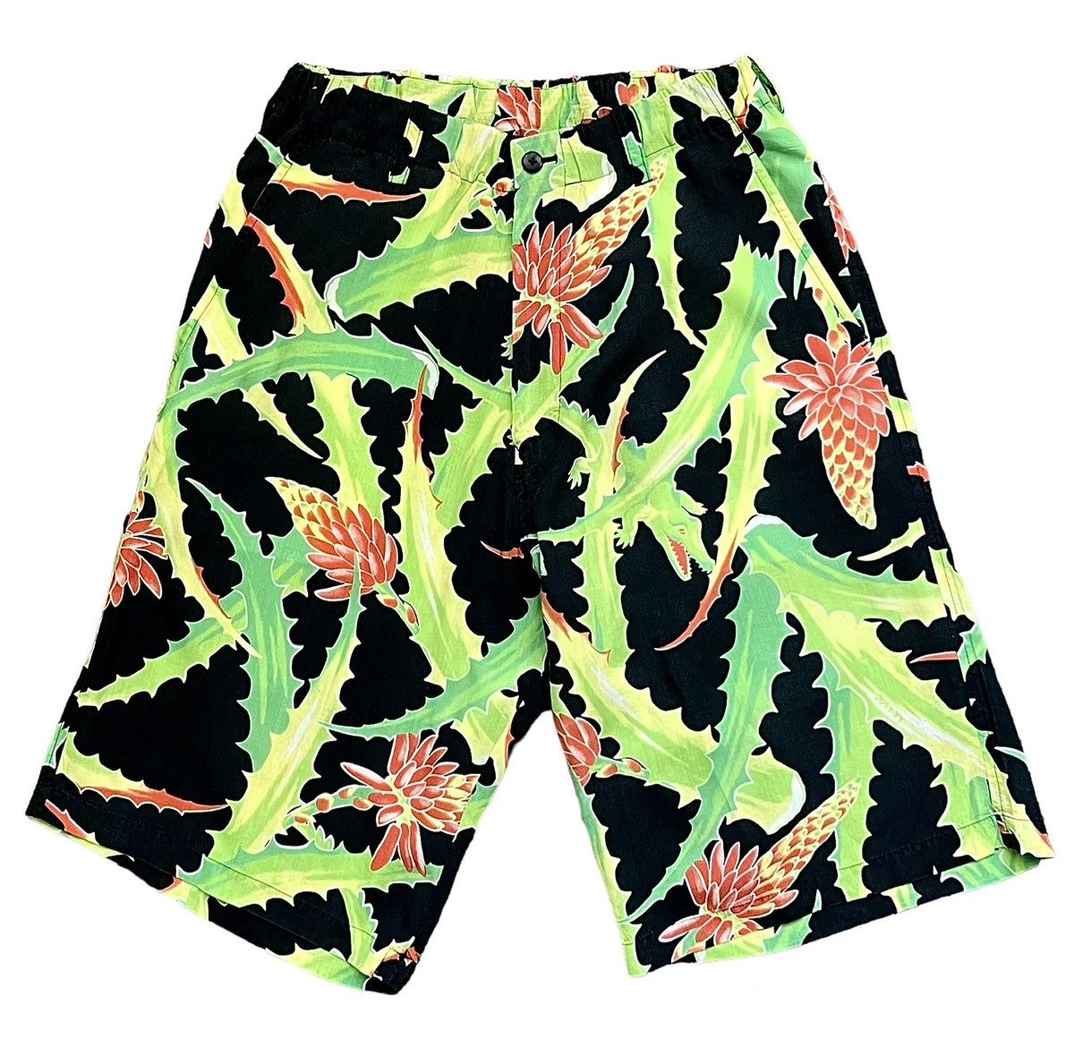 image of 2011 Yohji Yamamoto Runway Grass Crocodile Black Art Shorts in Black Green, Men's (Size 32)