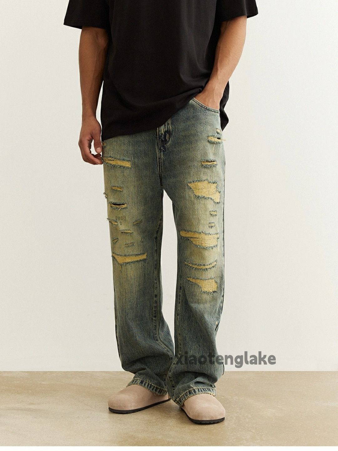 Jean × Vintage washed faded rusty damaged ripped baggy yuppie jeans Size US 32 / EU 48 - 1 Thumbnail