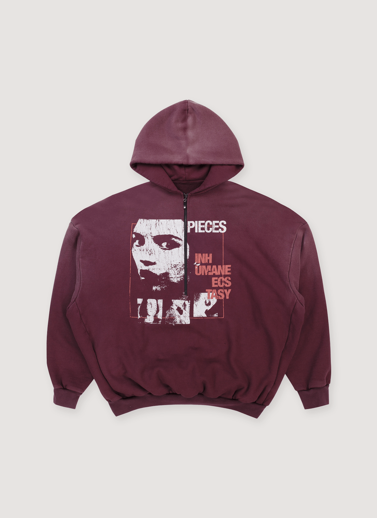 Other Pieces Inhumane Half Zip Sweatshirt Vintage Maroon Size US L / EU 52-54 / 3 - 1 Thumbnail