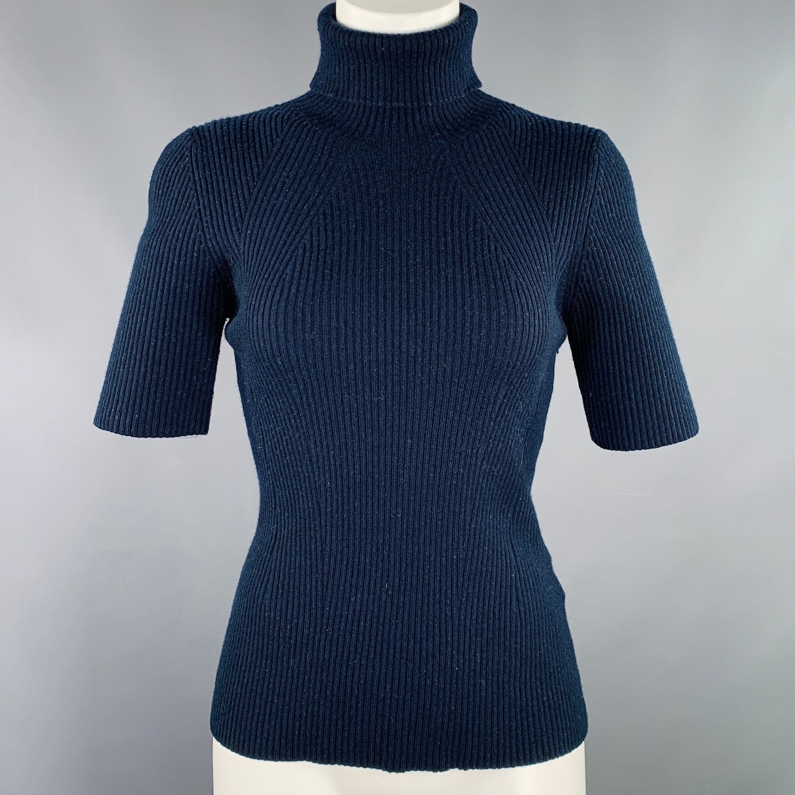 3.1 Phillip Lim 3.1 PHILLIP LIM Size M Navy Wool Blend Ribbed Pullover Size M / US 6-8 / IT 42-44 - 1 Thumbnail