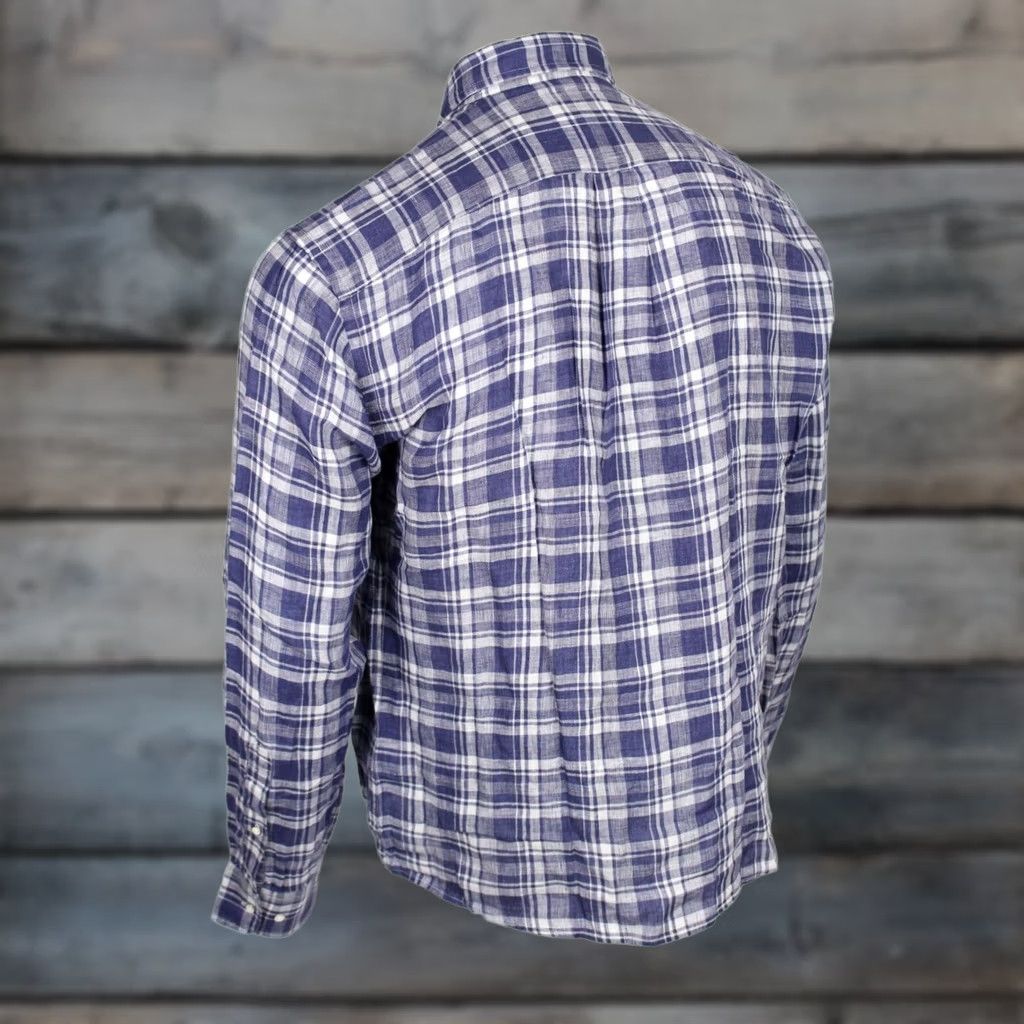 Peter Millar Peter Millar Men's Beach Bluff Linen Shirt Long Sleeve Button 2XL Blue Plaid Size US XXL / EU 58 / 5 - 1 Thumbnail
