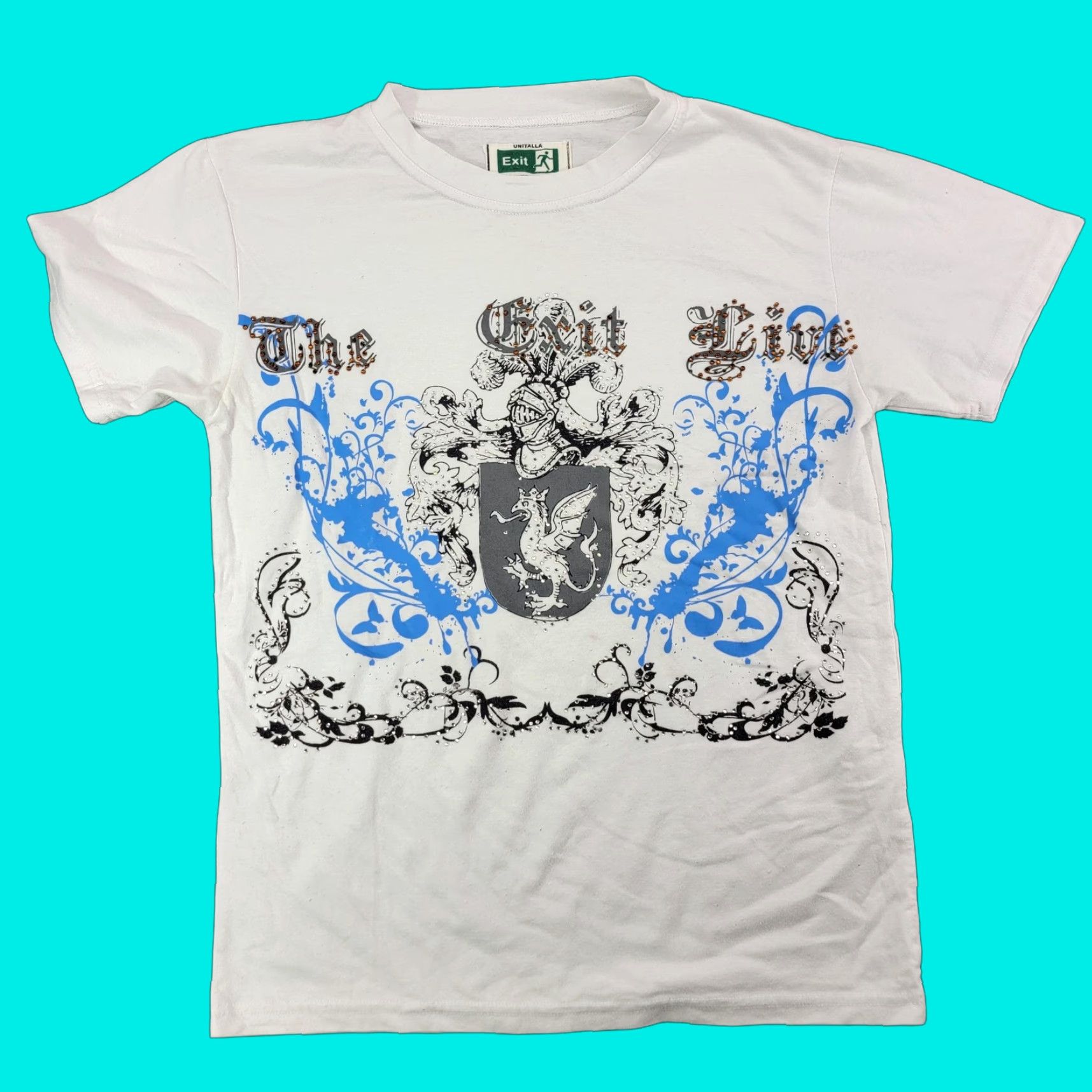 Vintage Exit Shirt Mens One Size White Dragon Crest Rhinestone Graphic Tee Made Mexico Size US S / EU 44-46 / 1 - 1 Thumbnail