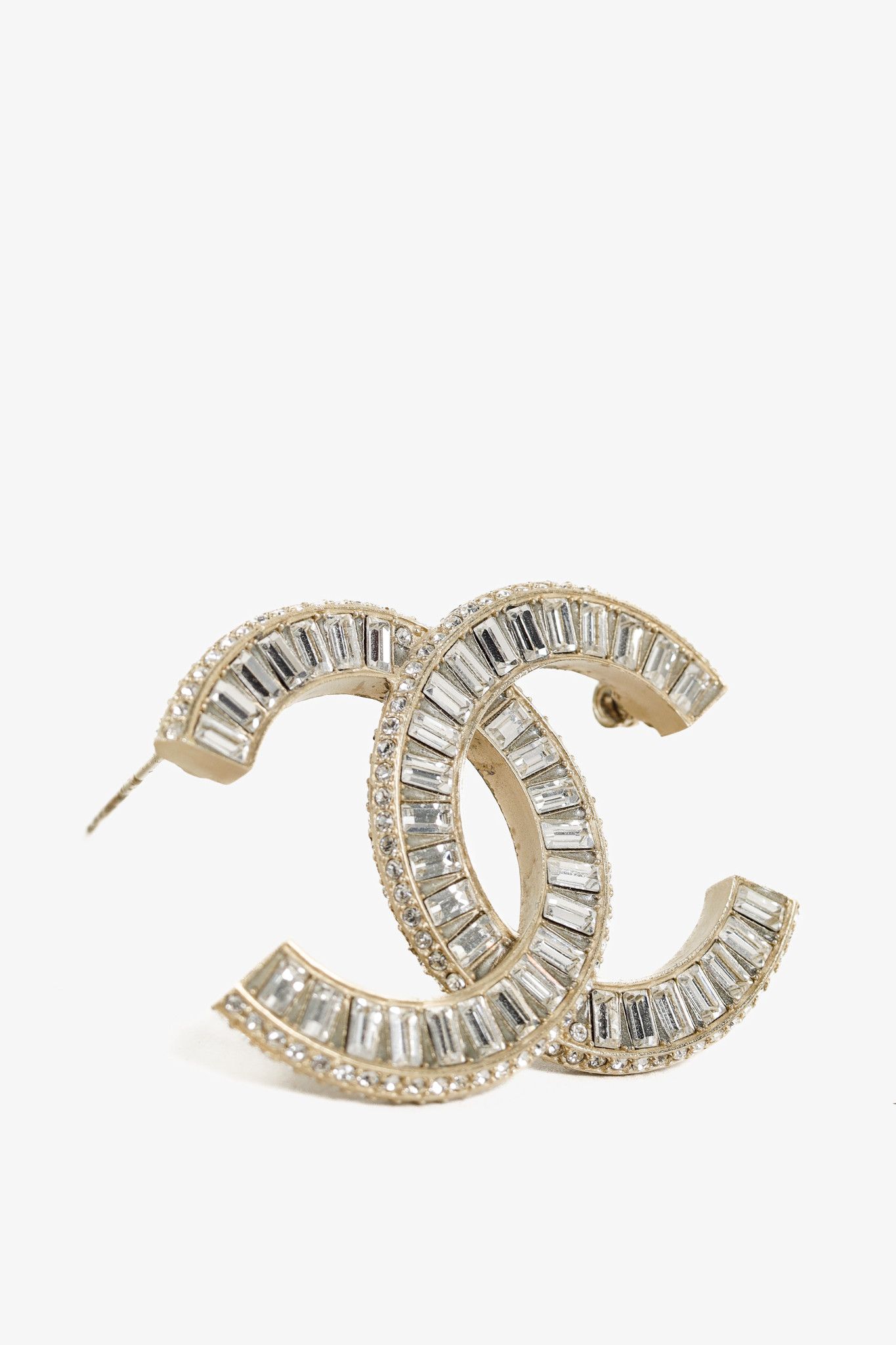 Chanel Baguette Cut Rhinestone CC Logo Brooch