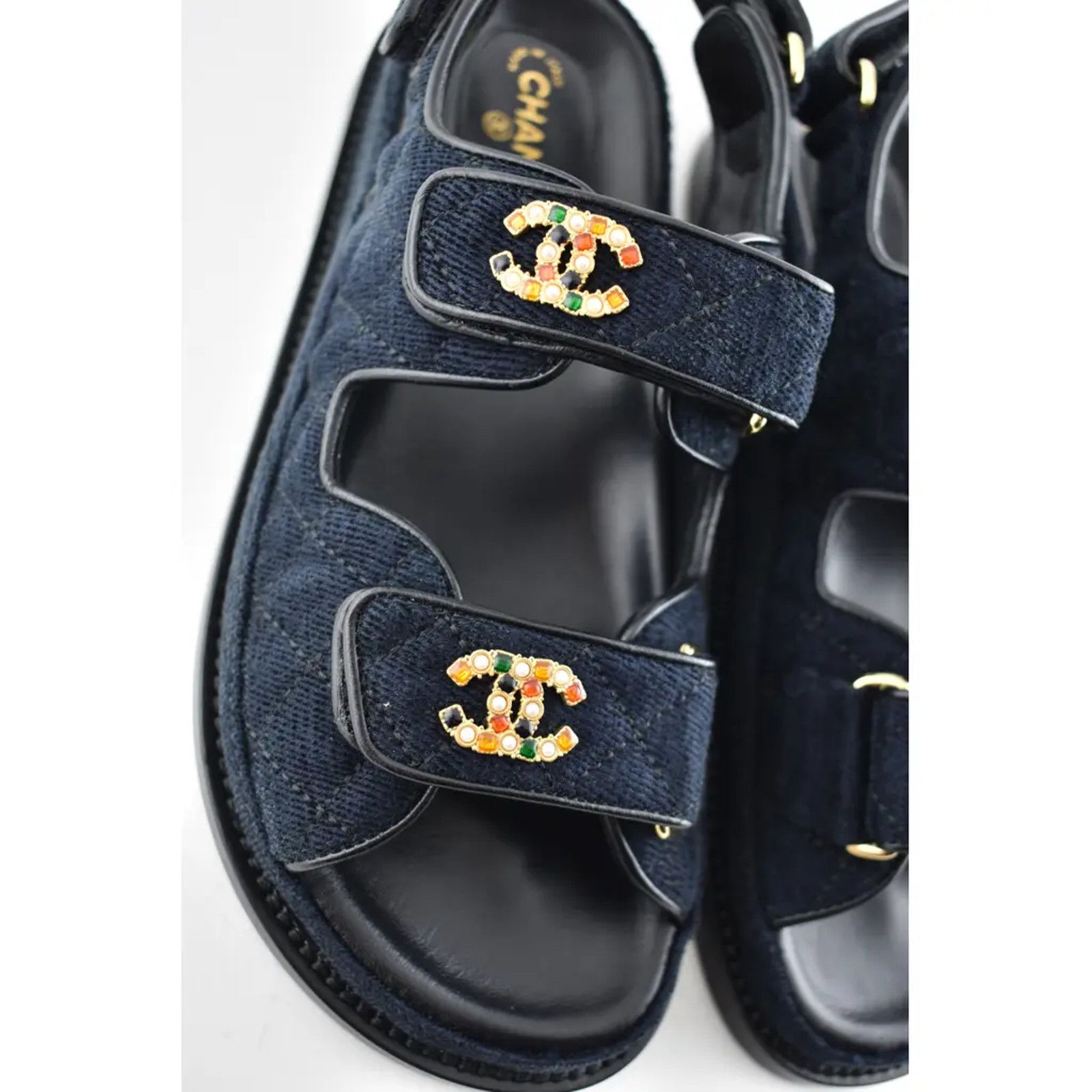 Chanel Chanel 21A Blue Velvet Denim CC Logo Mule Slide Strap Size US 5.5 / IT 35.5 - 7 Thumbnail