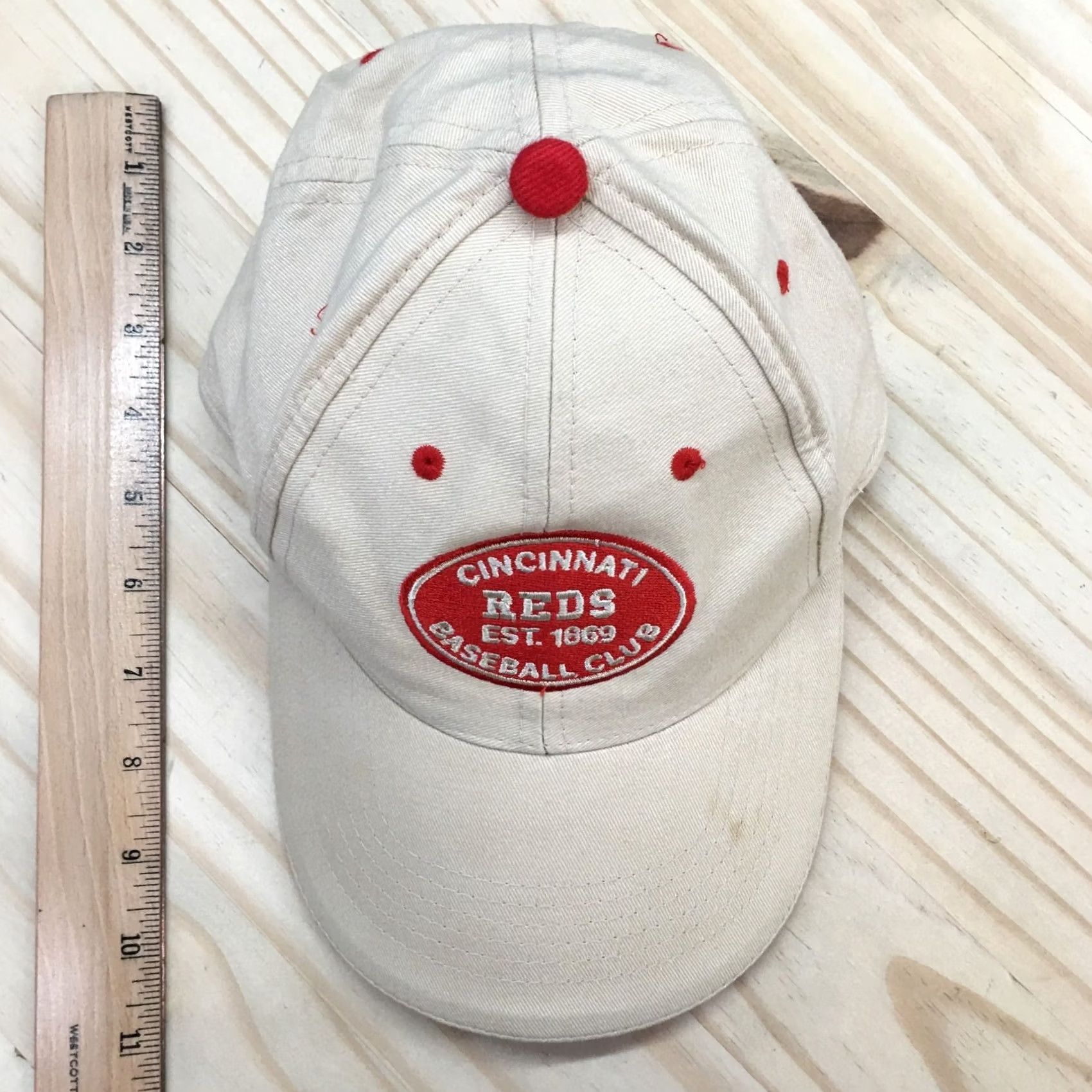 Vintage Cincinnati Reds 1869 Baseball Cap Hat Mens One Size Beige Adjustable Embroidered Size ONE SIZE - 3 Thumbnail