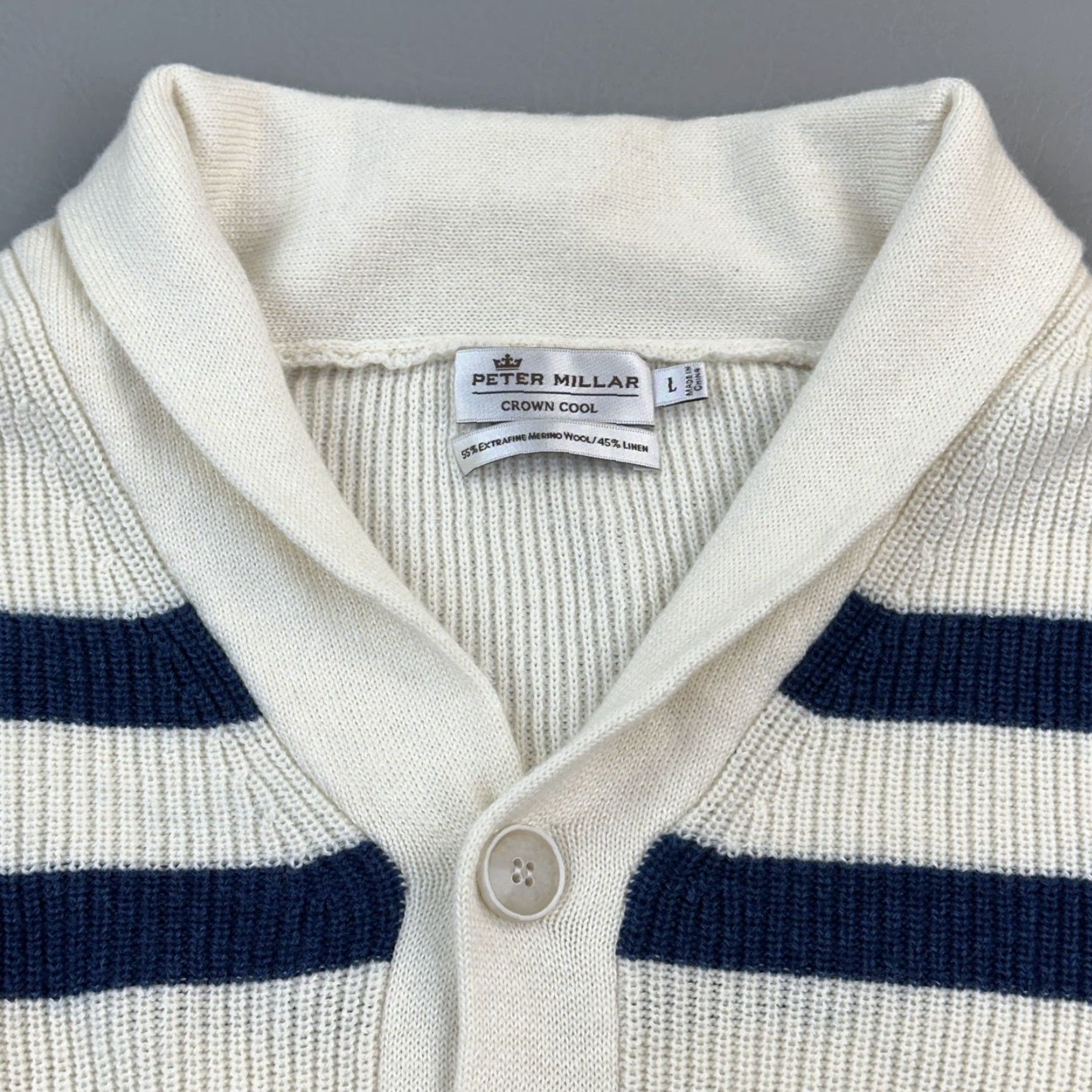 Peter Millar VINTAGE Peter Millar Sweater Mens Large Striped Crown Cool Wool Linen Merino Cardigan Size US L / EU 52-54 / 3 - 4 Thumbnail