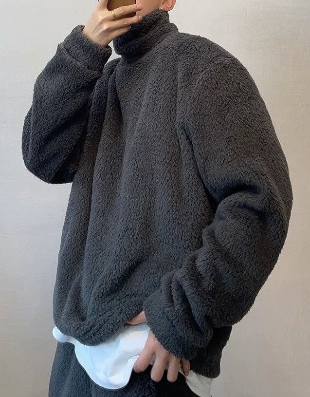 Japanese Brand × Vintage Cleanfit retro fuzzy fleece turtleneck sweatshirt pullover Size US XL / EU 56 / 4 - 4 Thumbnail