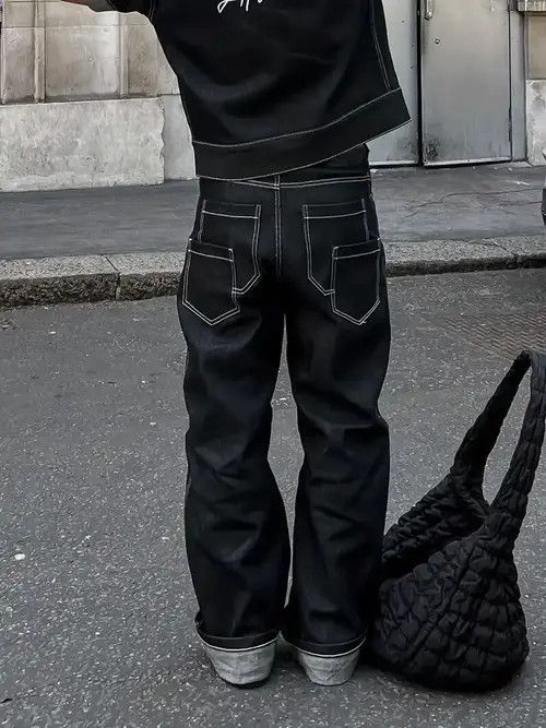 image of Distressed Denim Multi Pocket Baggy Denim Pant in Black, Men's (Size 30)