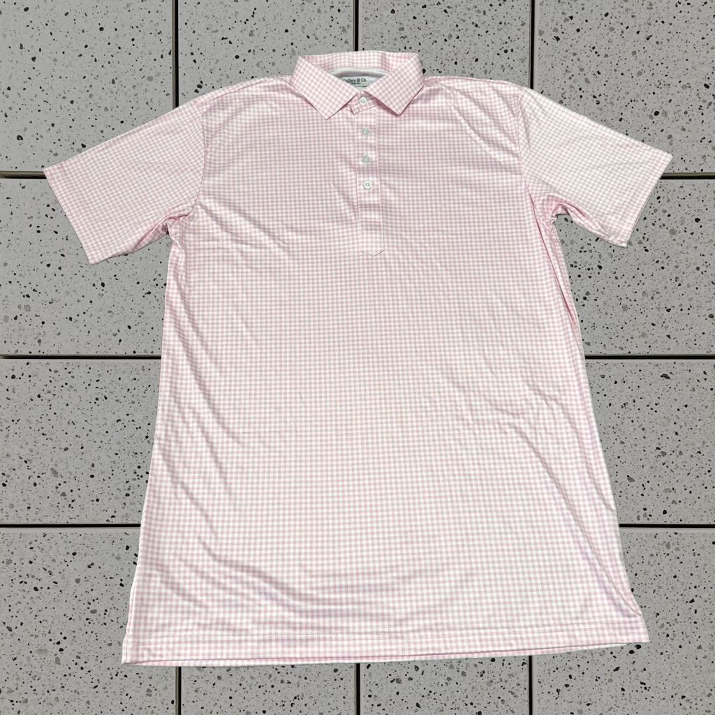 Collars & Co Polo Shirt Mens Large Tall Pink Check Dress Collar Stretch Nwot New, Men's (Size 42r)