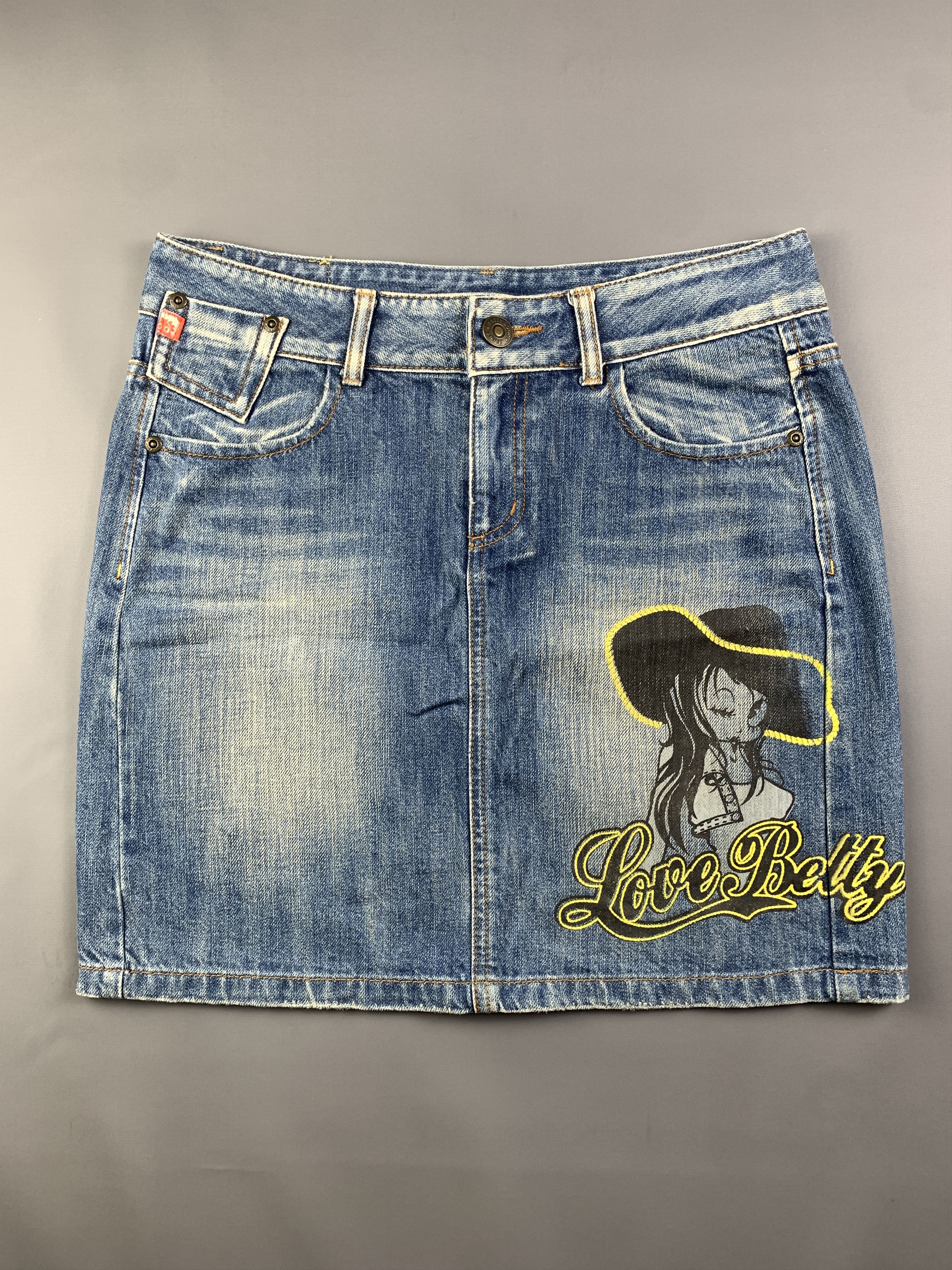 Cartoon Network 2000s Betty Boop Blue Cowboy Graphic Jeans Skirt (32) Size 32" / US 10 / IT 46 - 1 Thumbnail