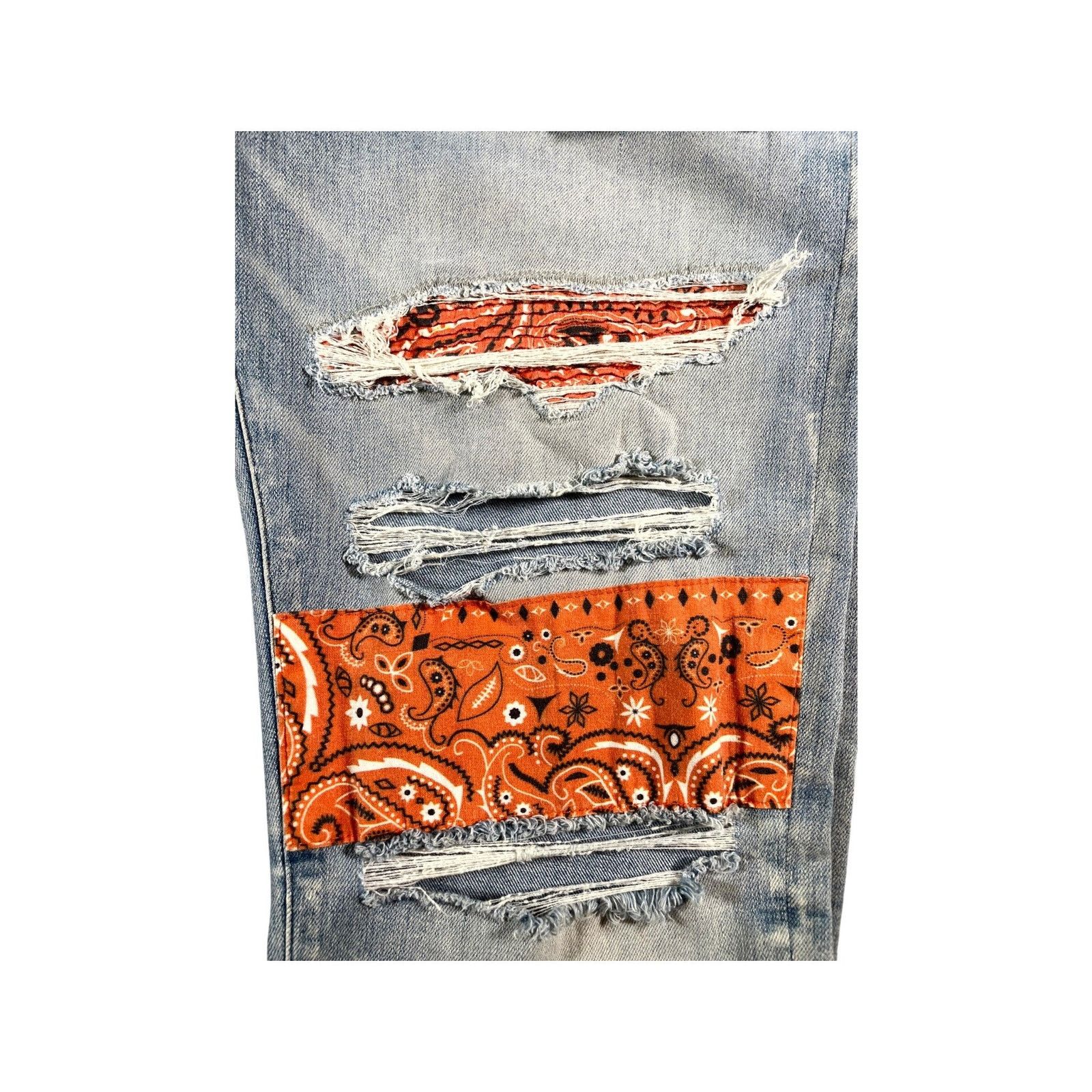 Amiri Amiri "Bandana Patch" Light Wash & Orange Jeans Size US 38 / EU 54 - 5 Thumbnail