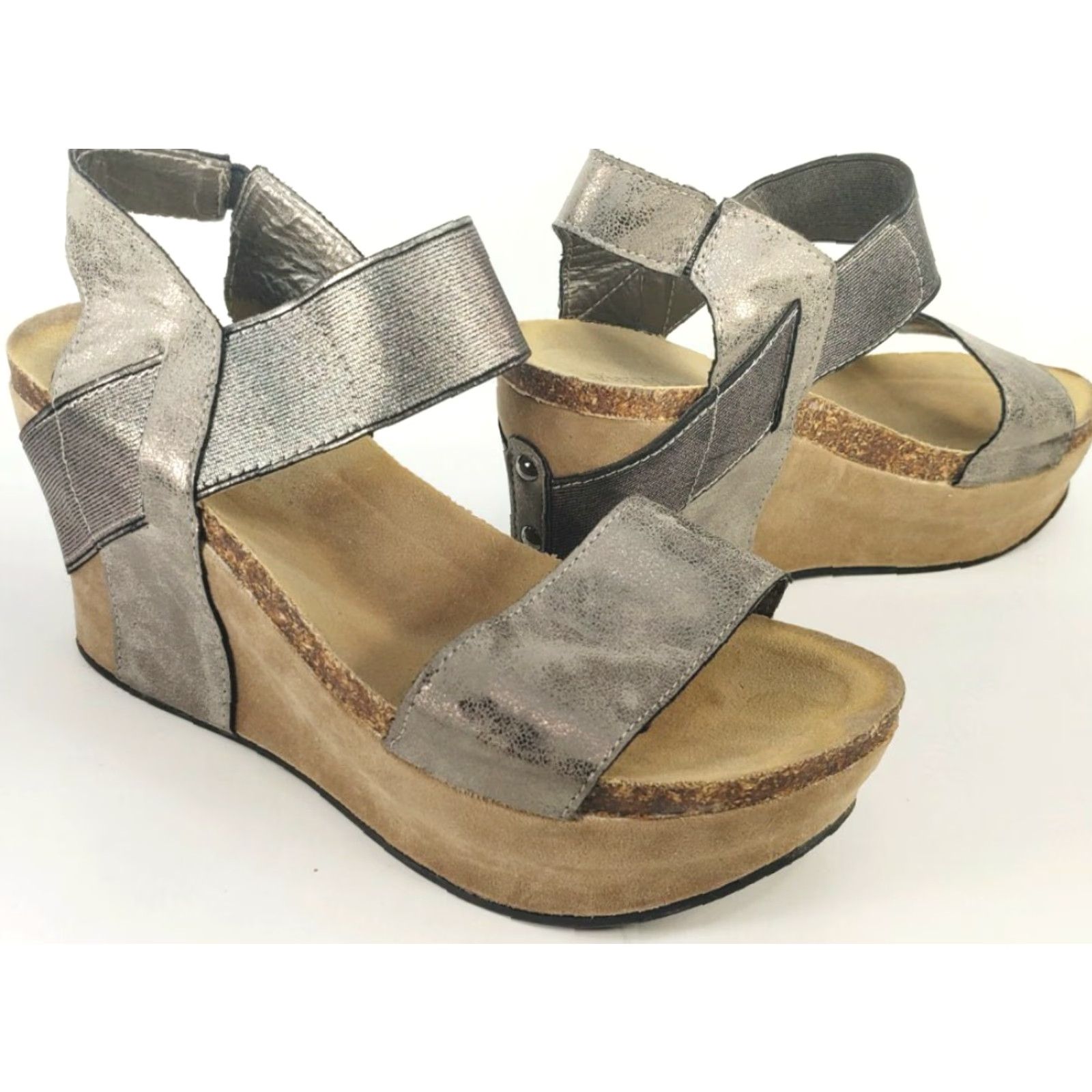 Vintage Pierre Dumas CHANTAL-2 Platform Wedge Sandals Women's Size 8 Pewter 22270 Size US 8 / IT 38 - 2 Thumbnail