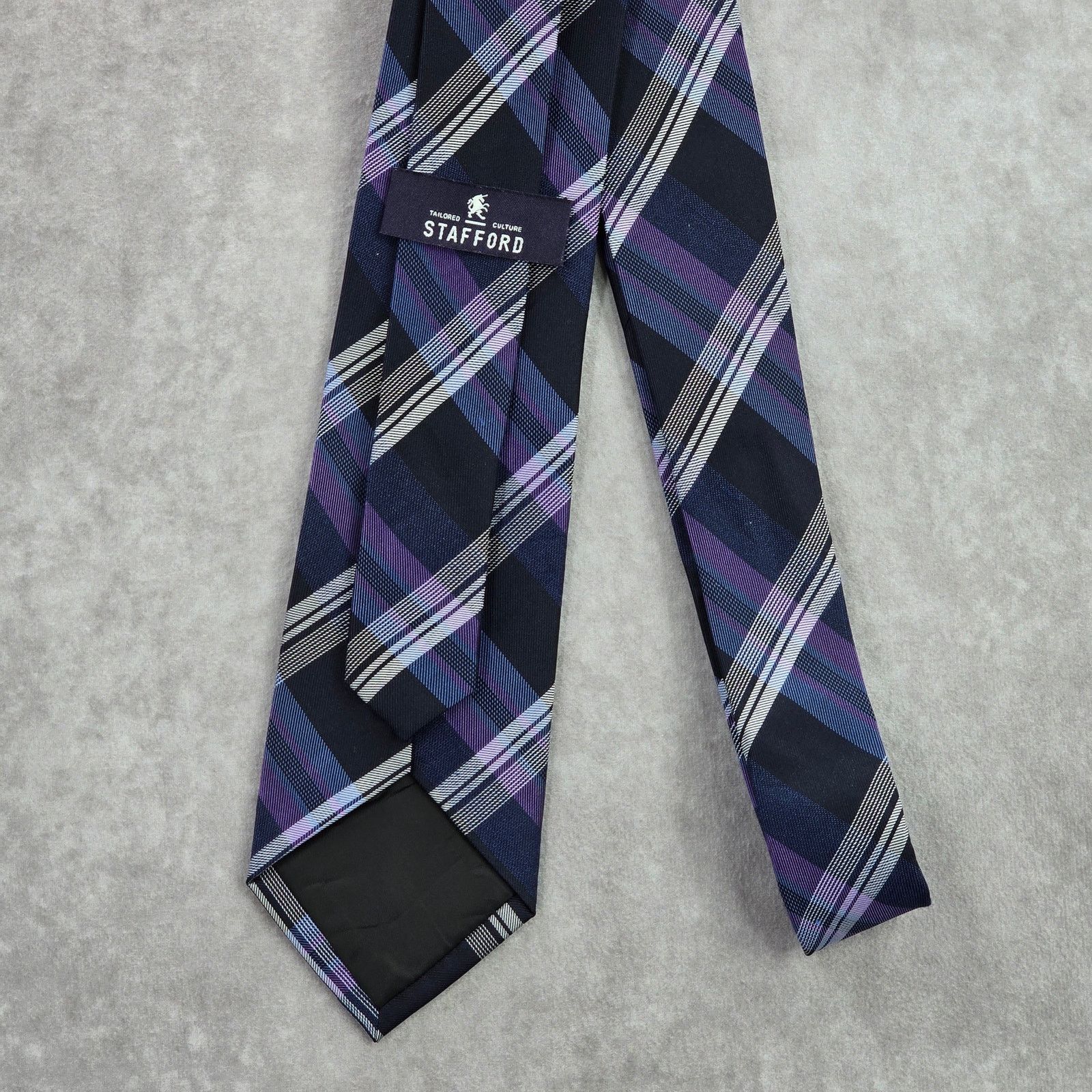 Stafford Stafford Blue Purple Plaid Tartan Silk Linen Neck Tie Men's Size 32 - 3 Thumbnail