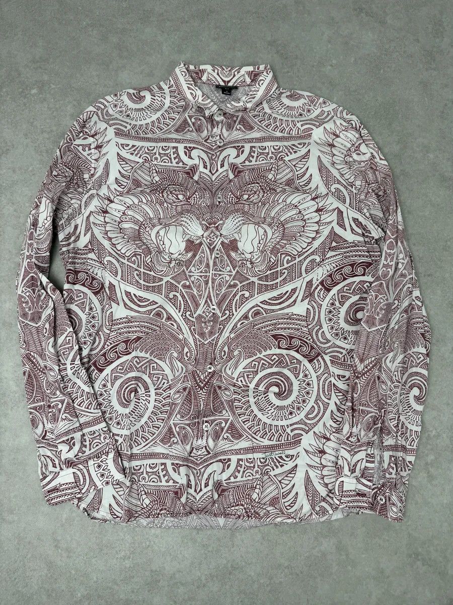 Just Cavalli 2010s Cavalli White & Red Abstract Presley Shirt Size US L / EU 52-54 / 3 - 1 Thumbnail