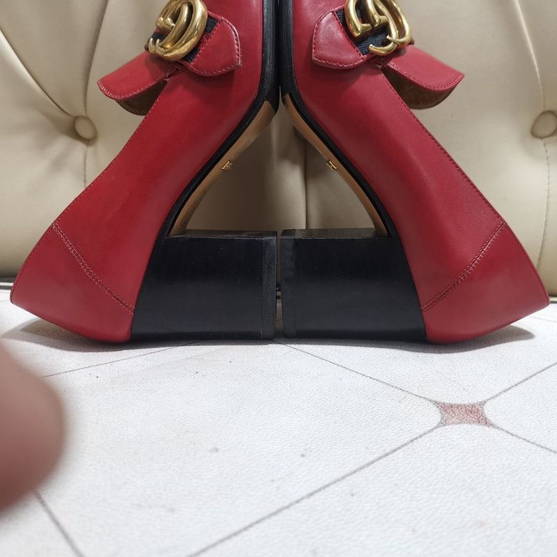 Gucci Gucci Red Suede Double G Chunky Heels - Size US 7.5 / EU 40-41 - 6 Thumbnail