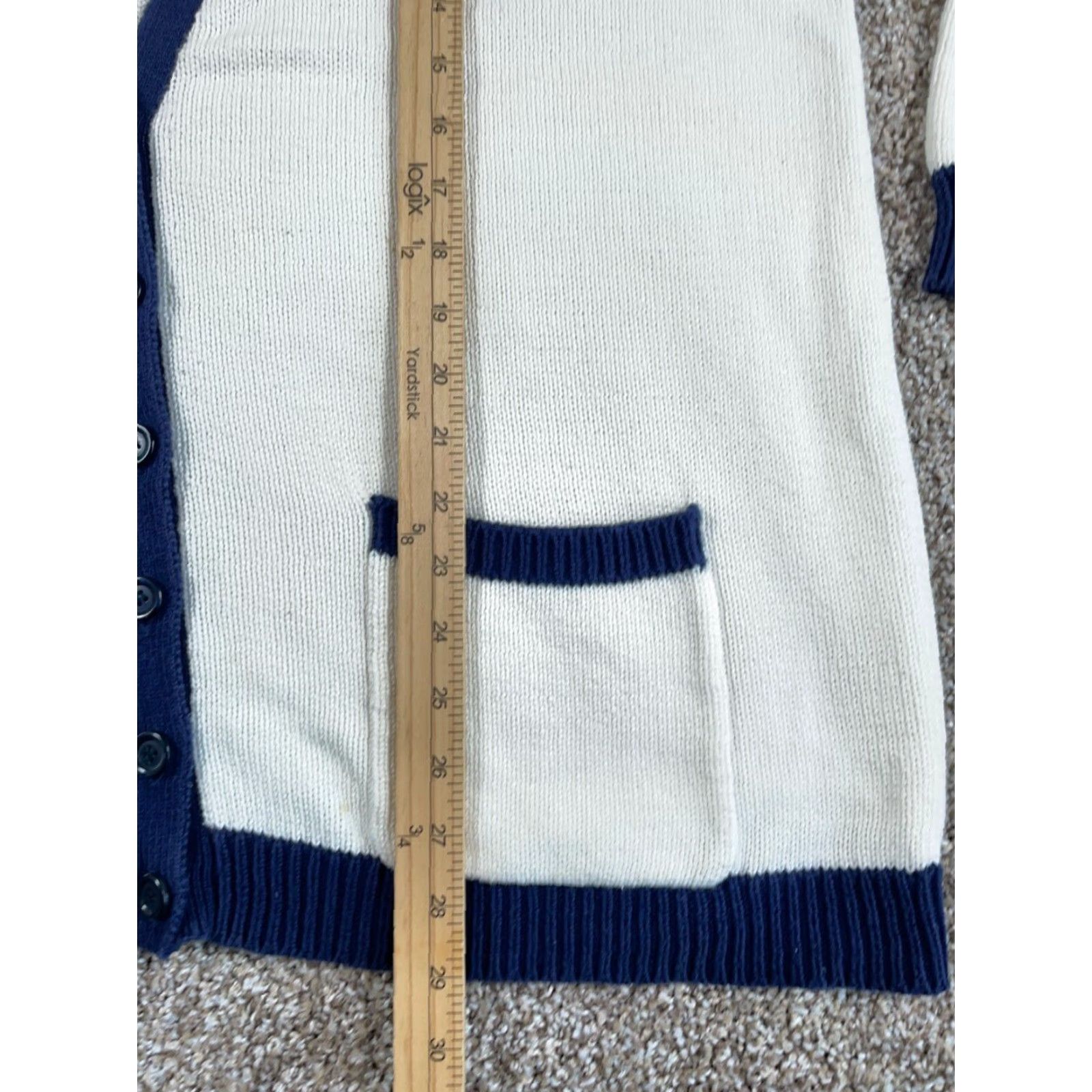 Vintage VINTAGE Women's XL 90s Collegiate Style Cardigan Sweater Alfred Dunner White Knit-Stripe Long Sleeve Casual Preppy Size XL / US 12-14 / IT 48-50 - 7 Thumbnail