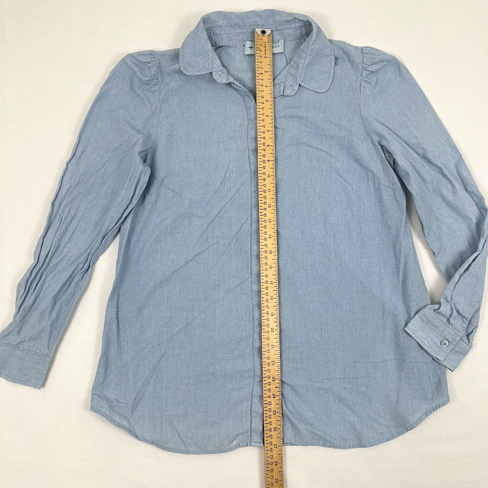 Vintage Tuckernuck Shirt Womens Medium Blue Chambray Button Front Career Coastal Blouse Size M / US 6-8 / IT 42-44 - 4 Thumbnail