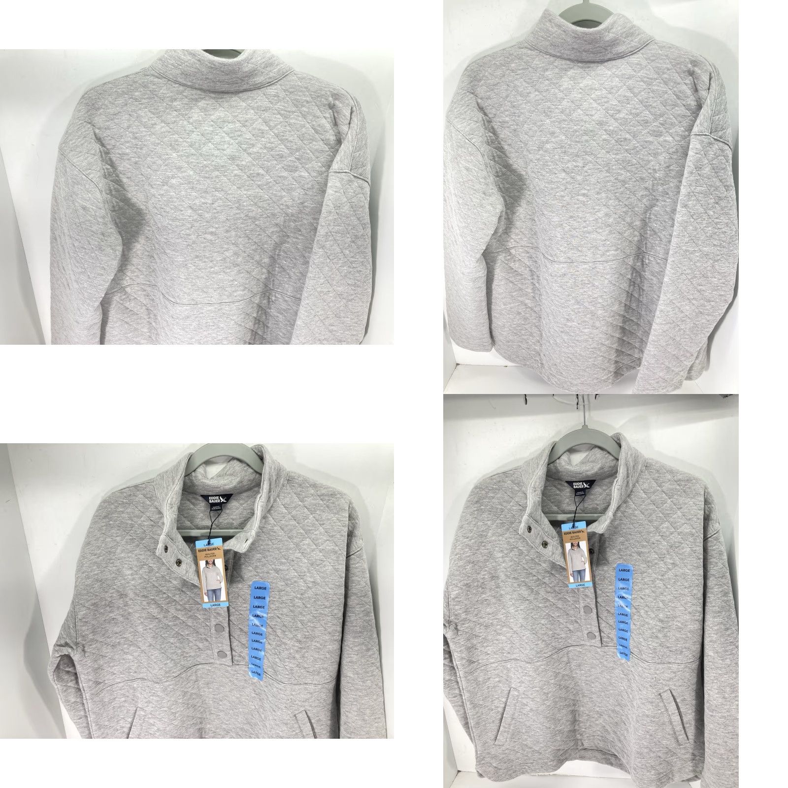 Eddie Bauer Eddie Bauer Quilted Sweater Women Large Gray Long Sleeve Pullover Cotton Blend Mock Neck Womens Size L / US 10 / IT 46 - 9 Thumbnail