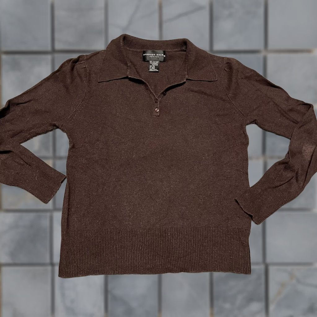 Vintage August Silk Sweater Womens Mediym Petite Brown Silk Cashmere Knit Pullover Size M / US 6-8 / IT 42-44 - 1 Thumbnail