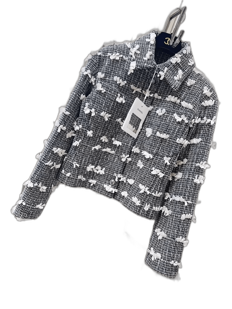 Chanel Chanel Black White Cloud Bow Woven Jacket Size L / US 10 / IT 46 - 1 Thumbnail