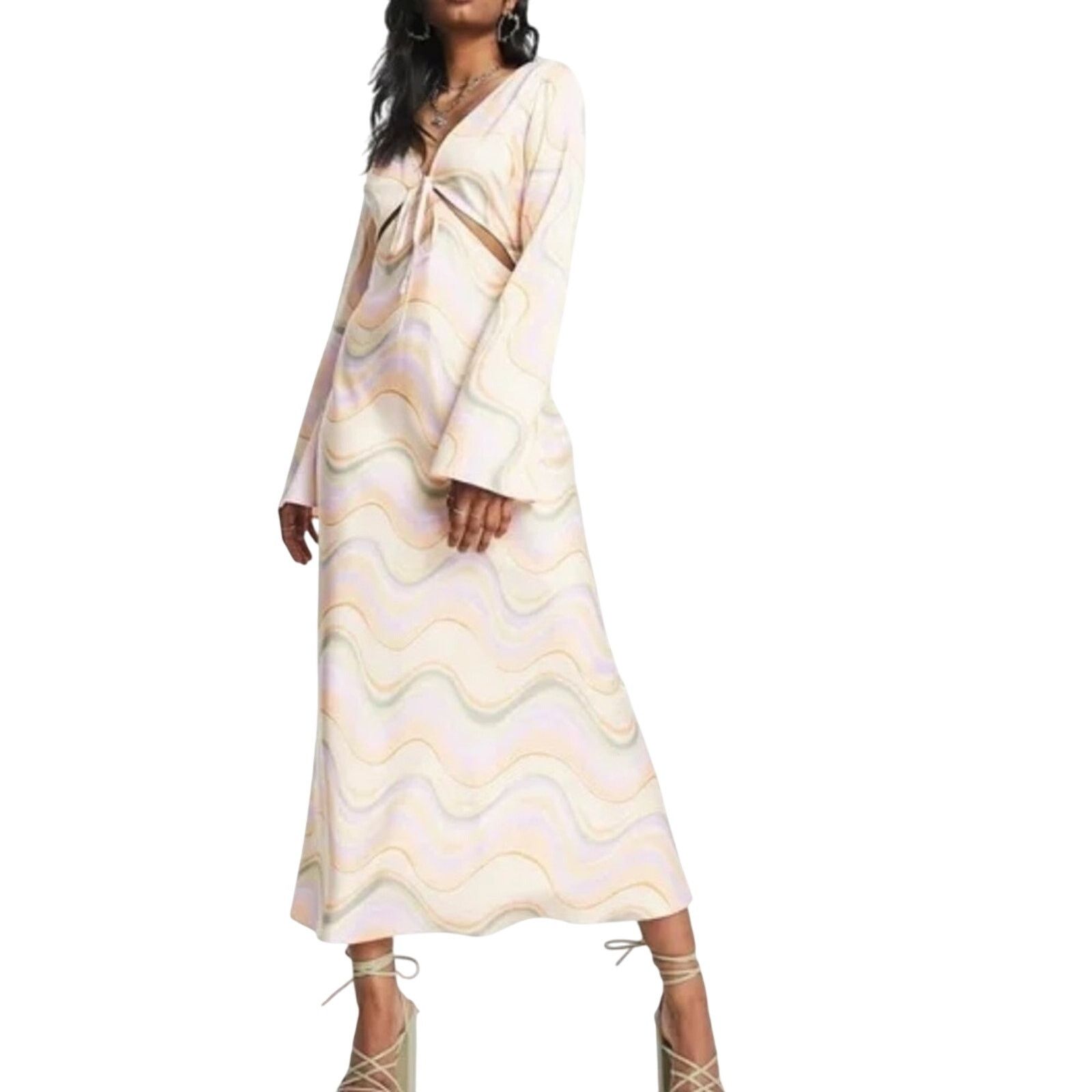 Topshop NWT Topshop Retro Satin Cutout Midi Dress Marble Pastel 14 Size XL / US 12-14 / IT 48-50 - 1 Thumbnail