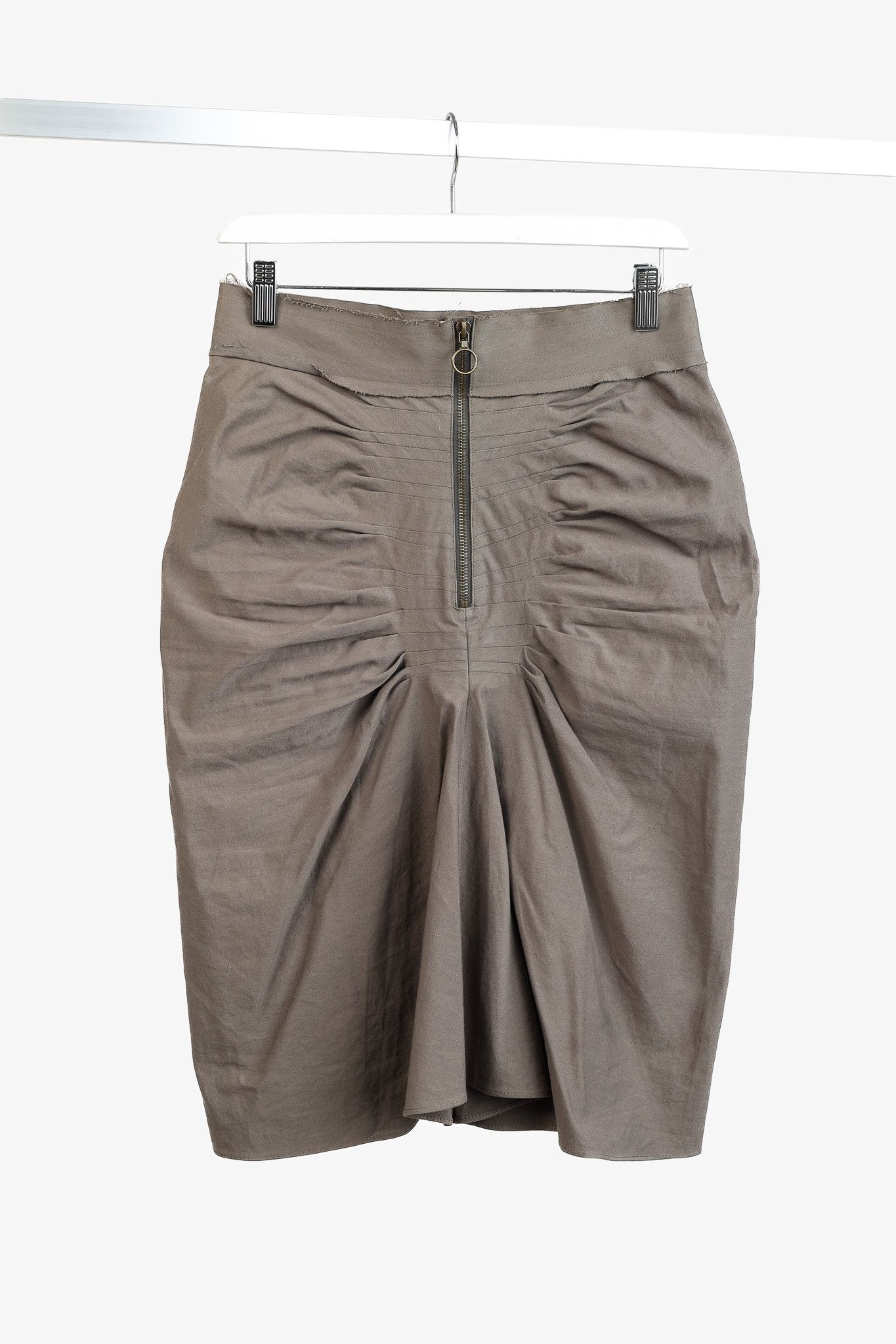 Lanvin SS/05 Taupe Pleated Zip-Front Knee-Length Skirt