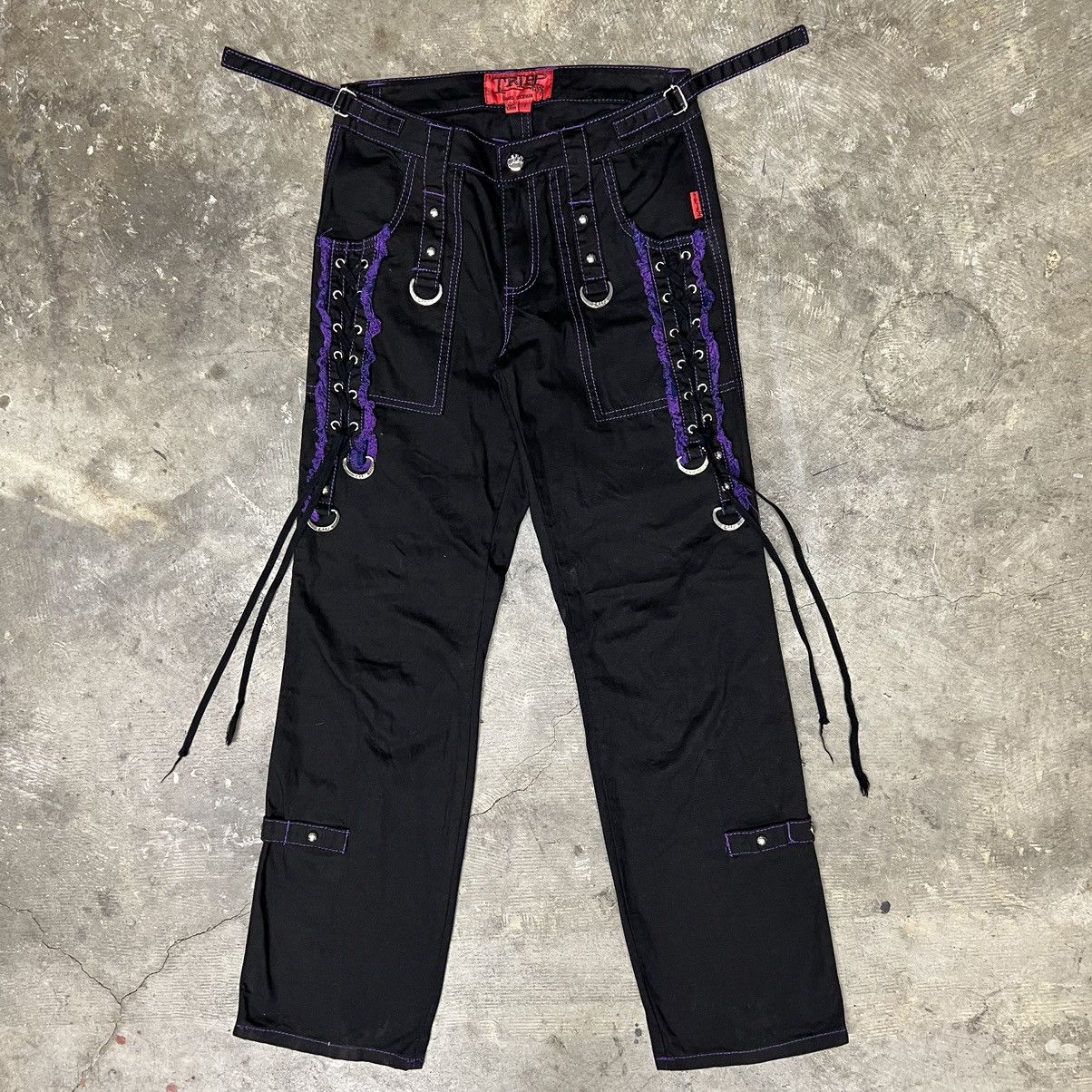 Image of Avant Garde x Tripp NYC Vintage Tripp Nyc Flared Bondage Pants Lace Punk Erd Black, Men's (Size 30)