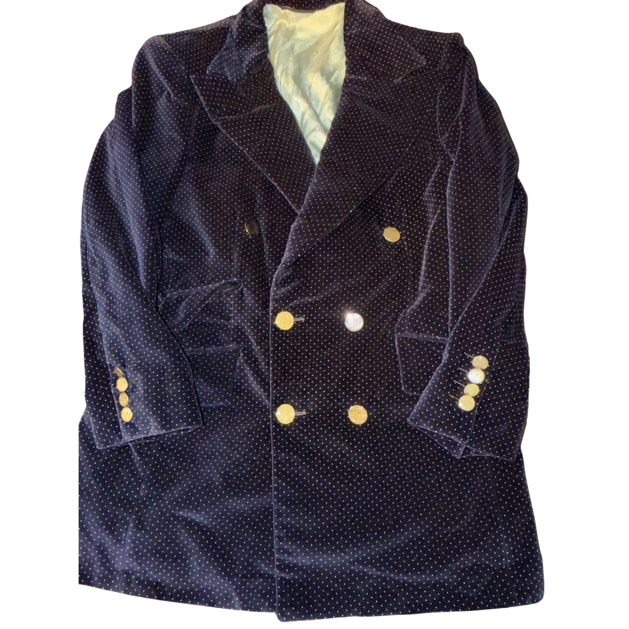 Other Vtg Navy Velvet Double-Breasted Polka Dot Jacket Silver Mono Size 36R - 1 Thumbnail