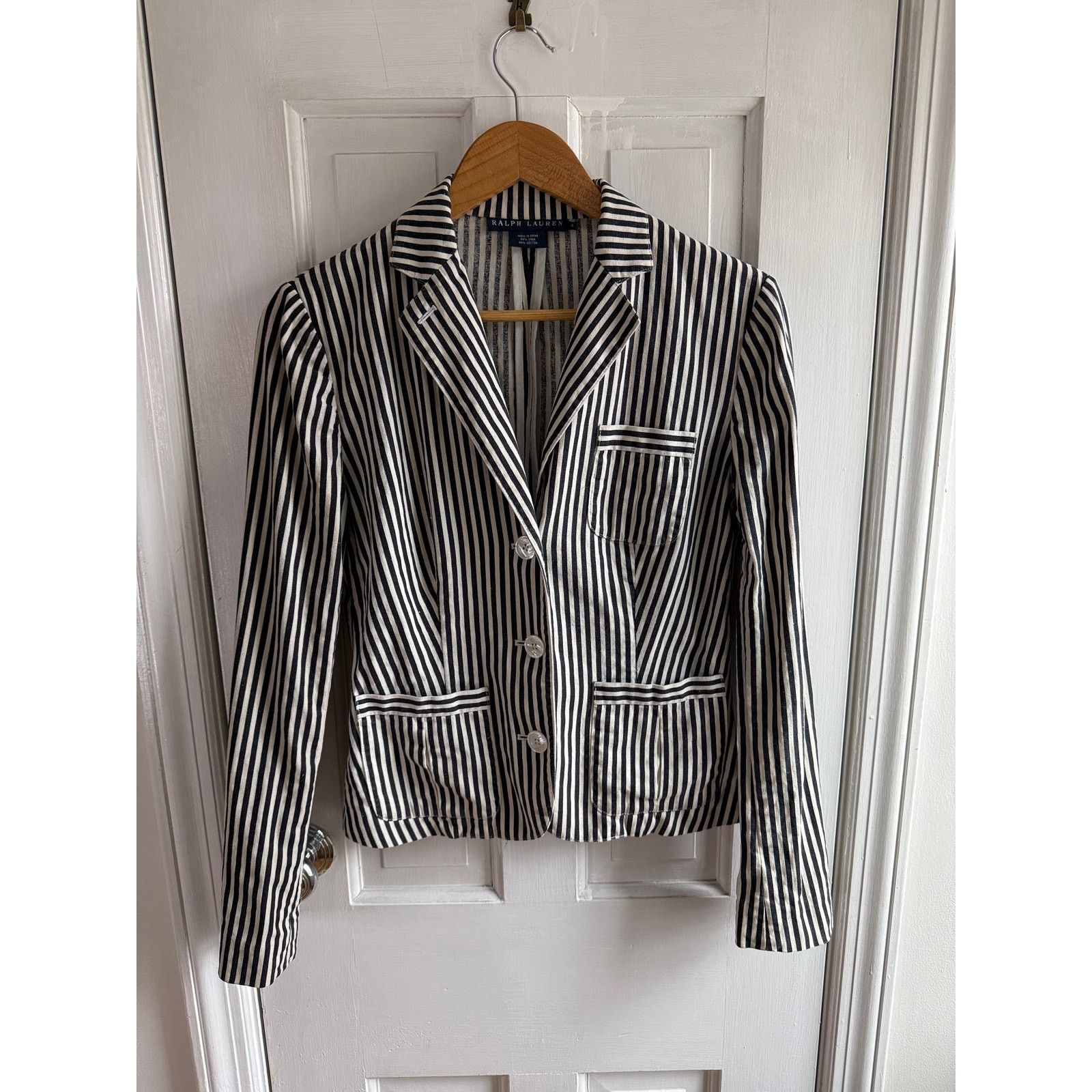 Ralph Lauren VTG Ralph Lauren Navy Striped Linen Cotton Blazer - Size 4 Size S / US 4 / IT 40 - 2 Thumbnail