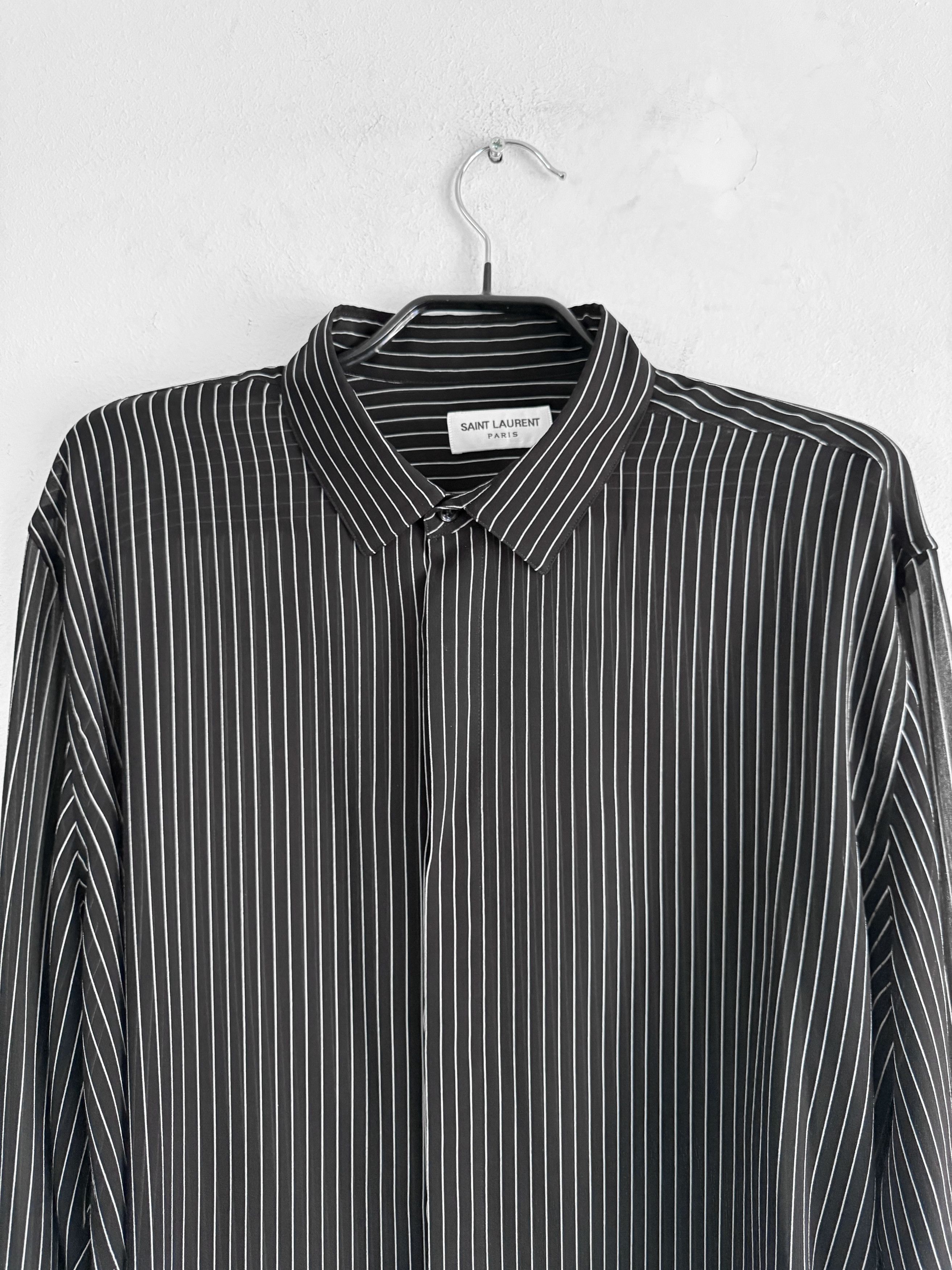 Saint Laurent Paris Black Pinstriped Silk Shirt Size US L / EU 52-54 / 3 - 8 Thumbnail