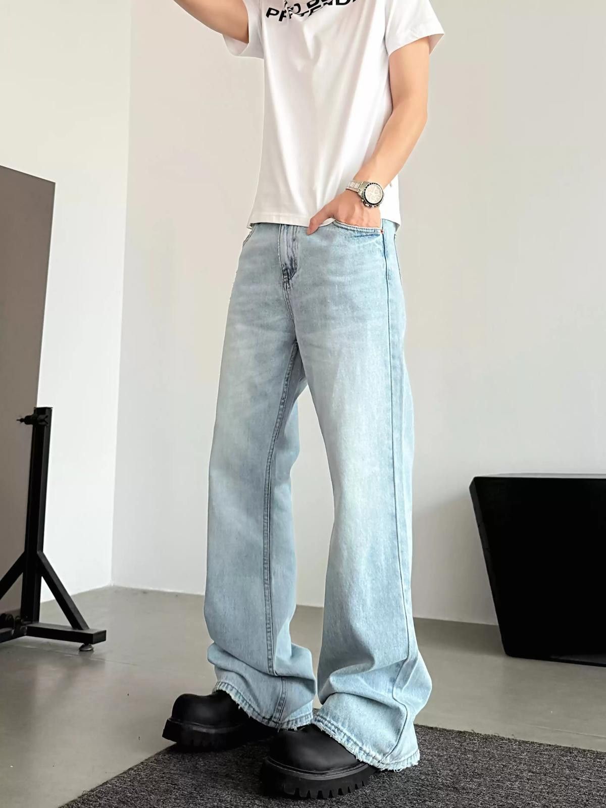 Vintage Light Blue Washed Stacked Flared Jeans Size US 32 / EU 48 - 1 Thumbnail