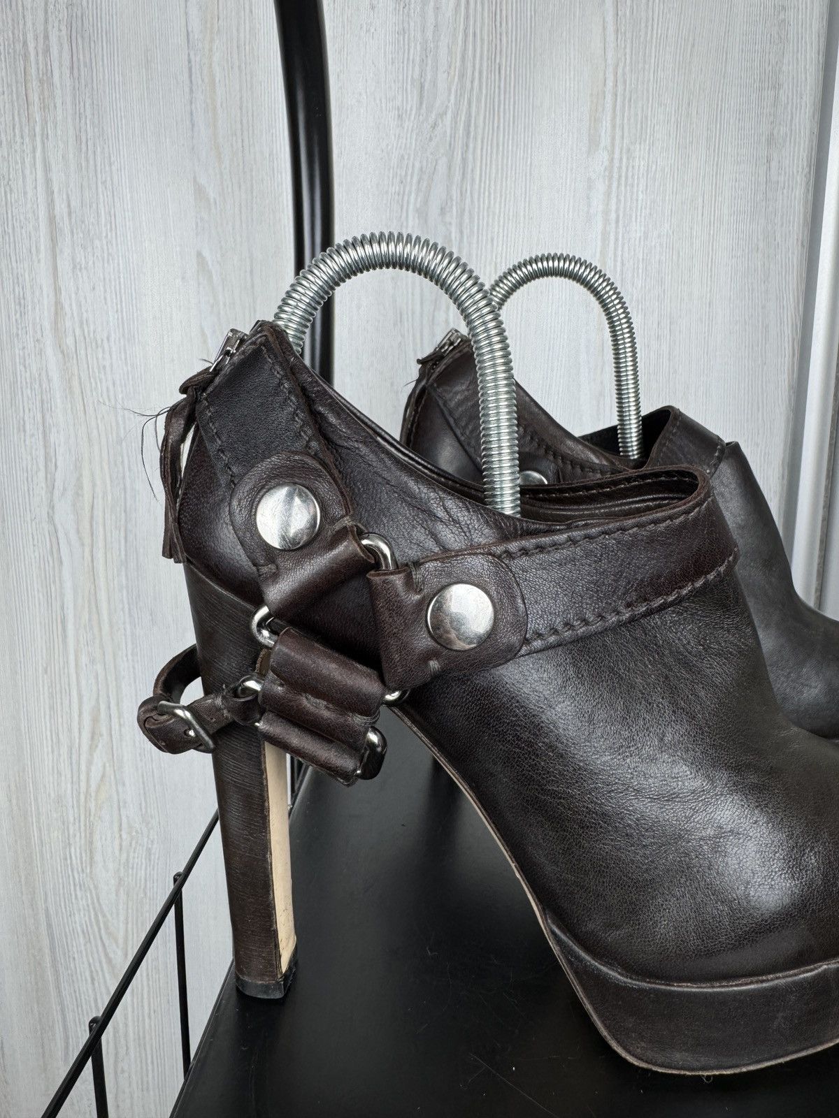 Miu Miu MIU MIU Biker Pumps Boots Heels Women's Brown Leather 39.5 Size US 9.5 / IT 39.5 - 3 Thumbnail