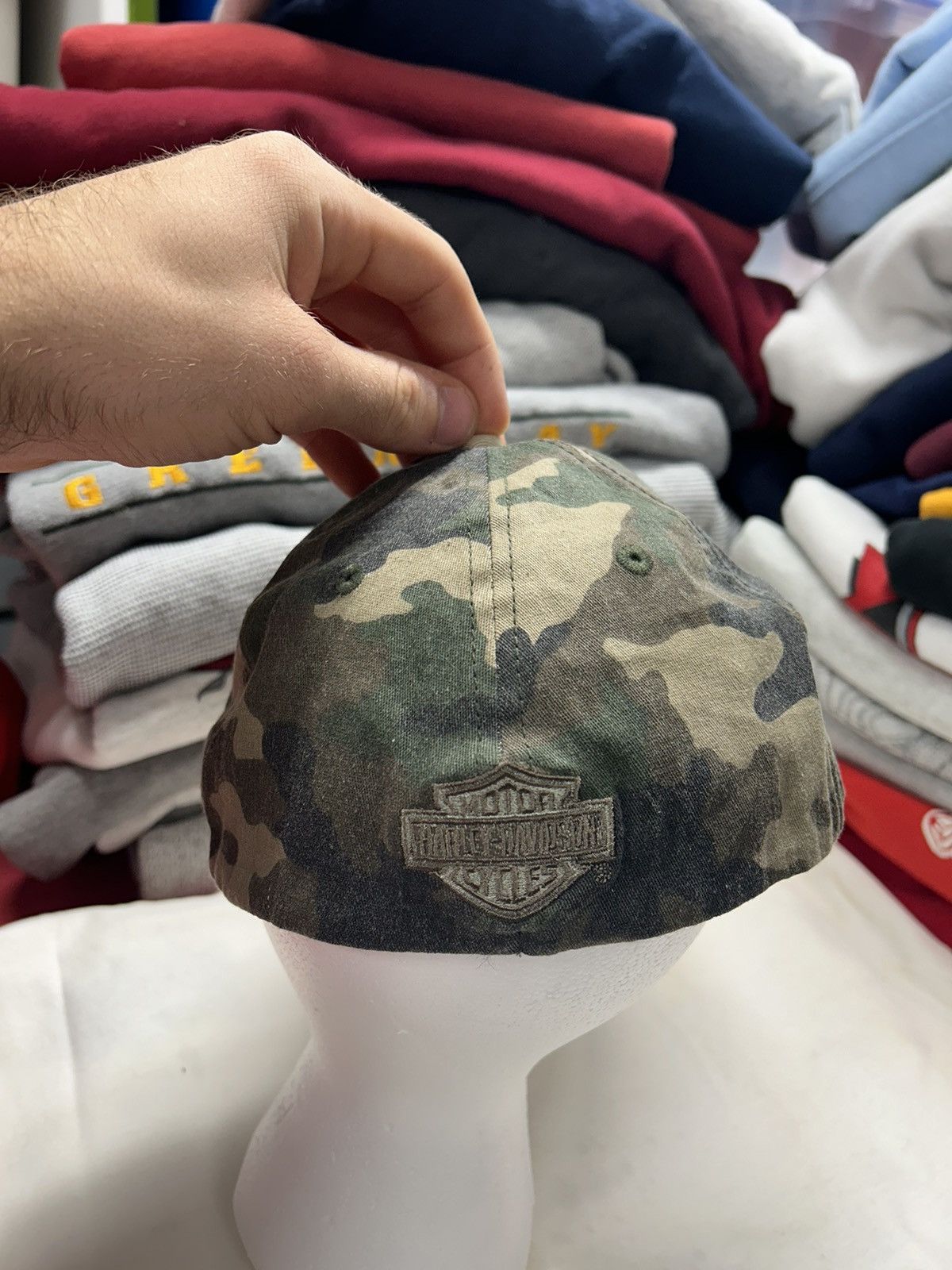 Harley Davidson × Vintage Crazy Vintage Y2K 90s Biker Grunge Camo Harley Davidson Hat Size ONE SIZE - 2 Thumbnail