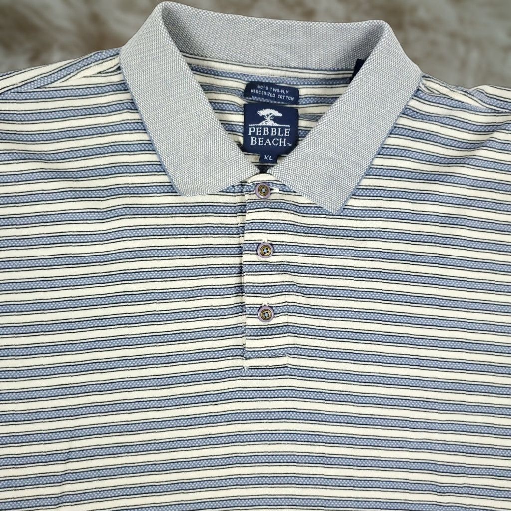 Vintage VINTAGE Pebble Beach Polo Shirt Gray Striped Polo Mens XL 100% Cotton Golf Preppy 60s Theme Men Size US XL / EU 56 / 4 - 1 Thumbnail