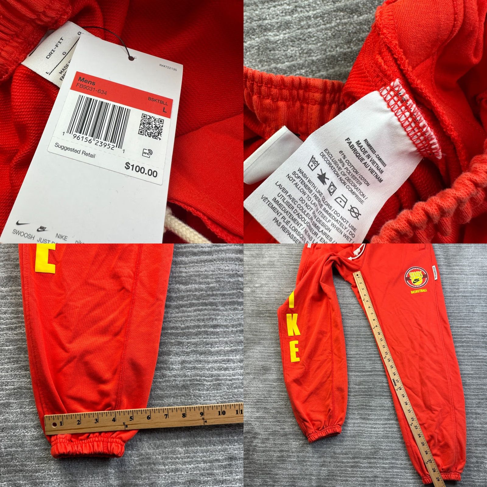 Nike NEW Nike Dri-FIT Pants Mens Large Orange Standard Issue Basketball Gym Training Size US 33 - 8 Thumbnail