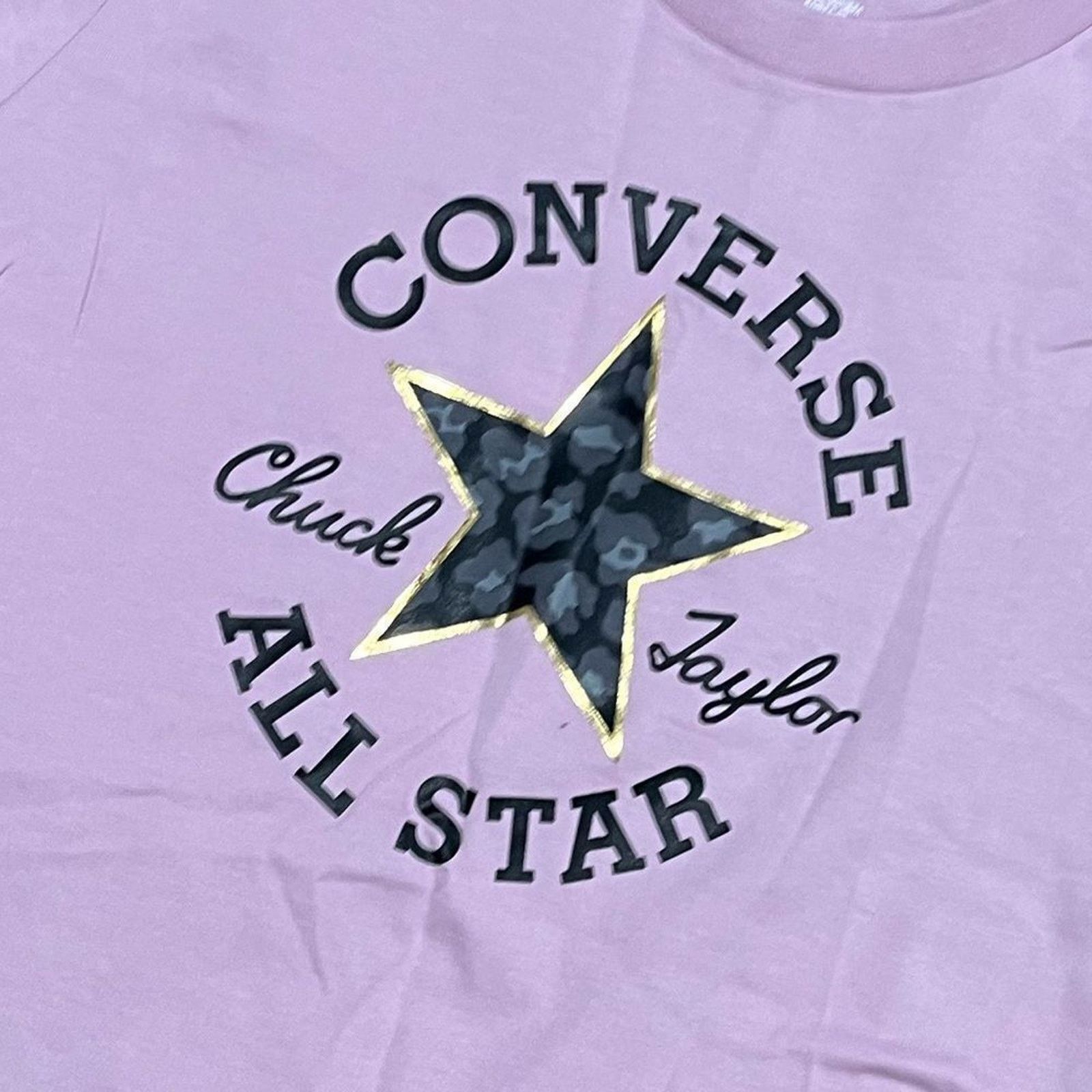 Converse NWOT Converse Leopard Chuck Taylor Patch T-Shirt Lilac Small Size S / US 4 / IT 40 - 4 Thumbnail