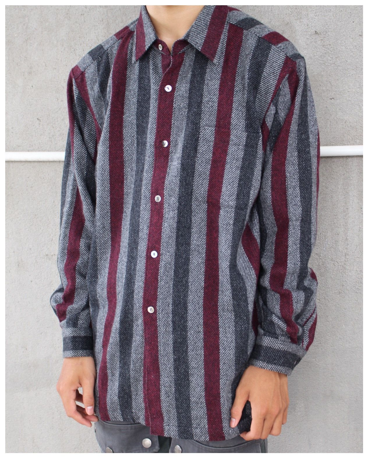 Vintage 1990S GINREI WOOL BLEND STRIPED SHIRT Size US L / EU 52-54 / 3 - 3 Thumbnail