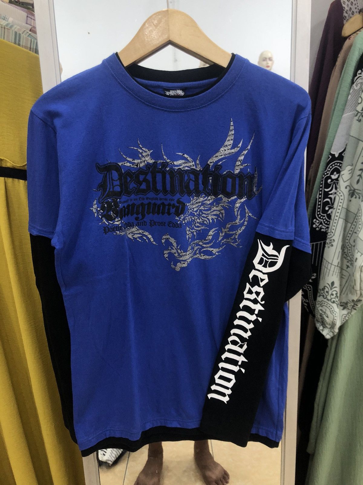 If Six Was Nine Y2K Beaumere Poem Tribal Dragon double layer Longsleeve Size US M / EU 48-50 / 2 - 2 Thumbnail