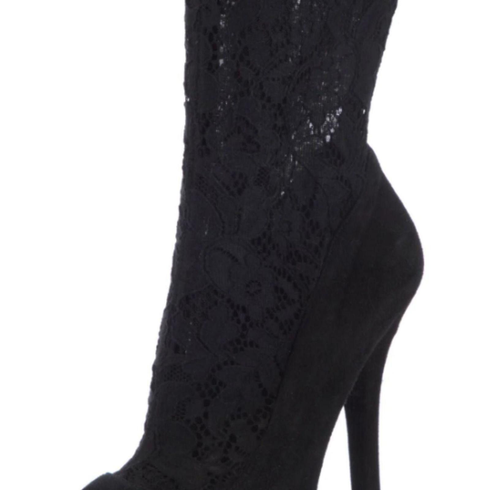 Dolce & Gabbana Dolce & Gabbana Vintage Black Suede & Lace Boots, Size 5 Size US 5 / IT 35 - 2 Thumbnail