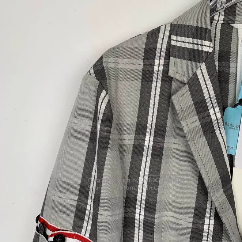 Thom Browne Thom Browne size 0 Gray cotton suit jacket with a checkered Size 40L - 3 Thumbnail
