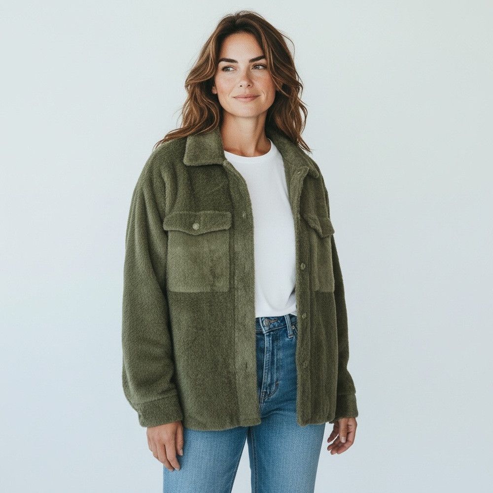 Other New Belle by Kim Gravel Fuzzy Olive Fuzzy Shirt Jacket Shac Size S / US 4 / IT 40 - 1 Thumbnail