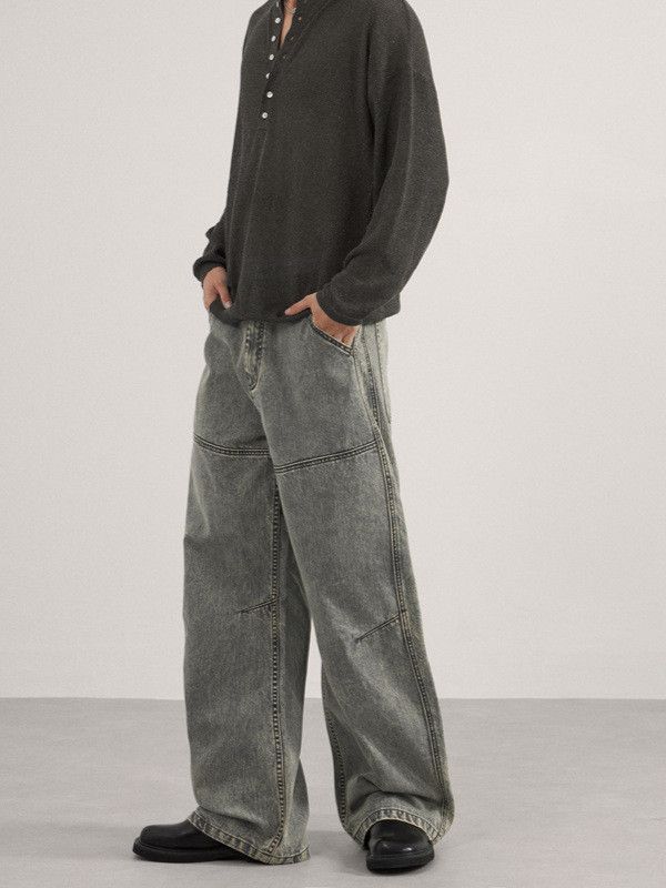 Japanese Brand Men's American street loose patchwork washed jeans Size US 32 / EU 48 - 3 Thumbnail