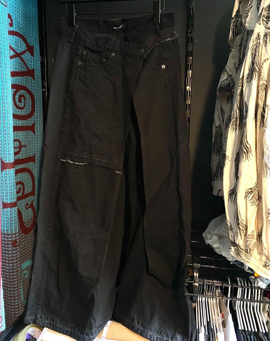 Undercover undercover Black Denim Deconstructed Wide Leg Pants Size US 29 - 1 Thumbnail