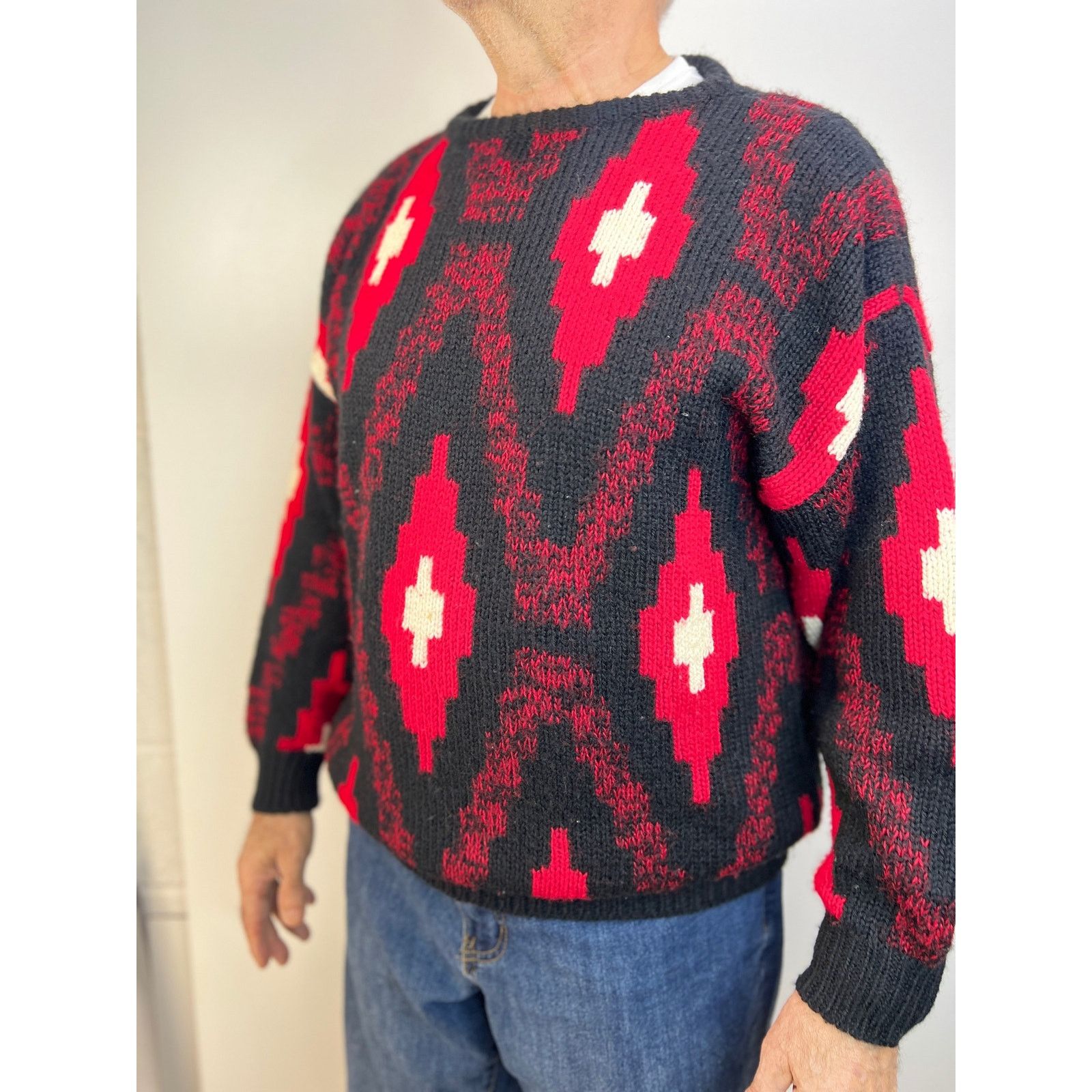 ESPIRIT × Vintage Espirit Sport Sweater Diamonds Motif Black Knit Pullover Size US M / EU 48-50 / 2 - 5 Thumbnail