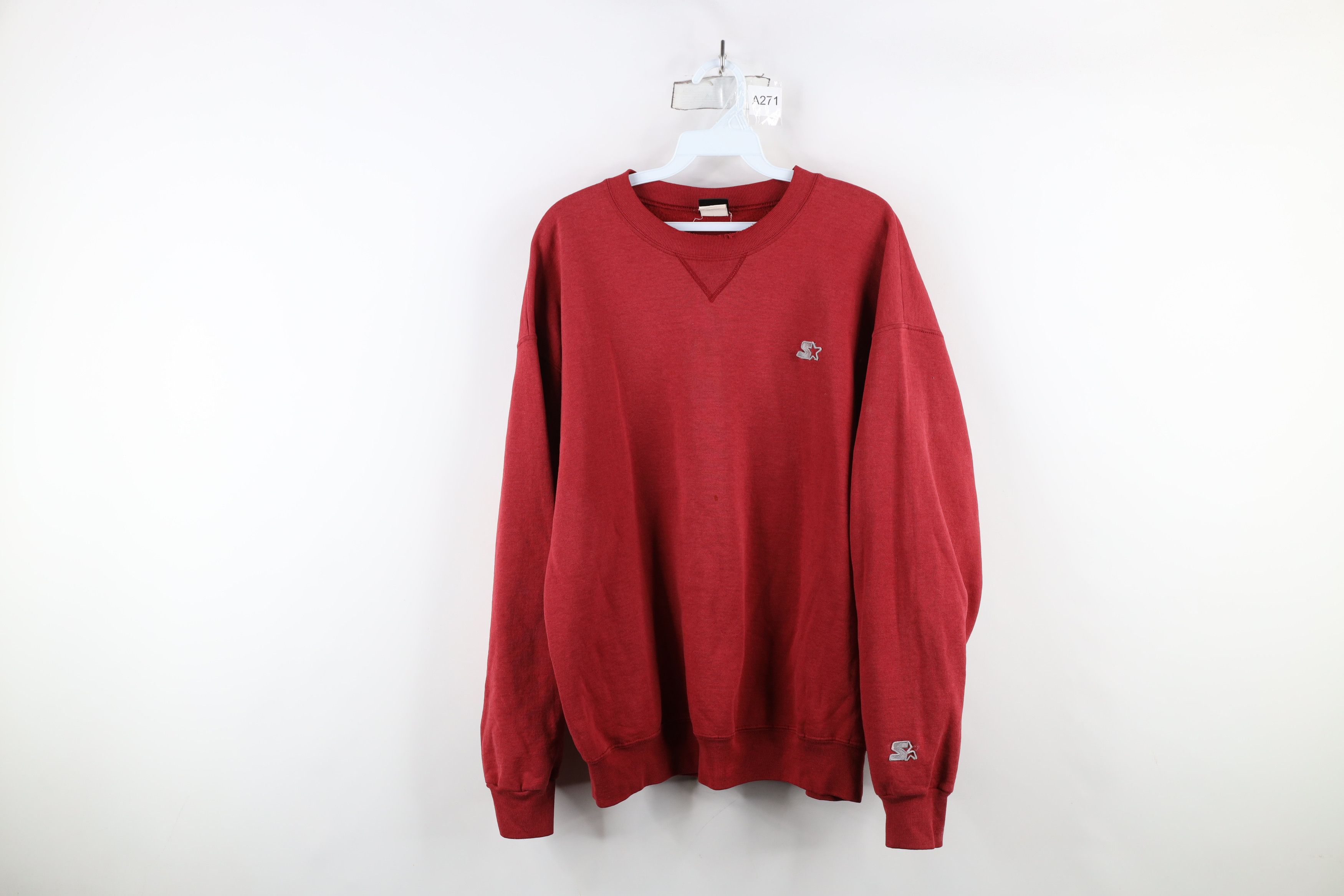 Starter × Vintage Vintage 90s Starter Thrashed Blank Crewneck Sweatshirt Red Size US L / EU 52-54 / 3 - 1 Thumbnail